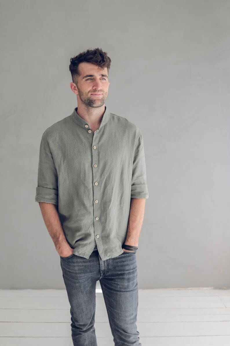 Basic Oxford Linen Men's Shirt Old Linen Mill Cool Grey XS