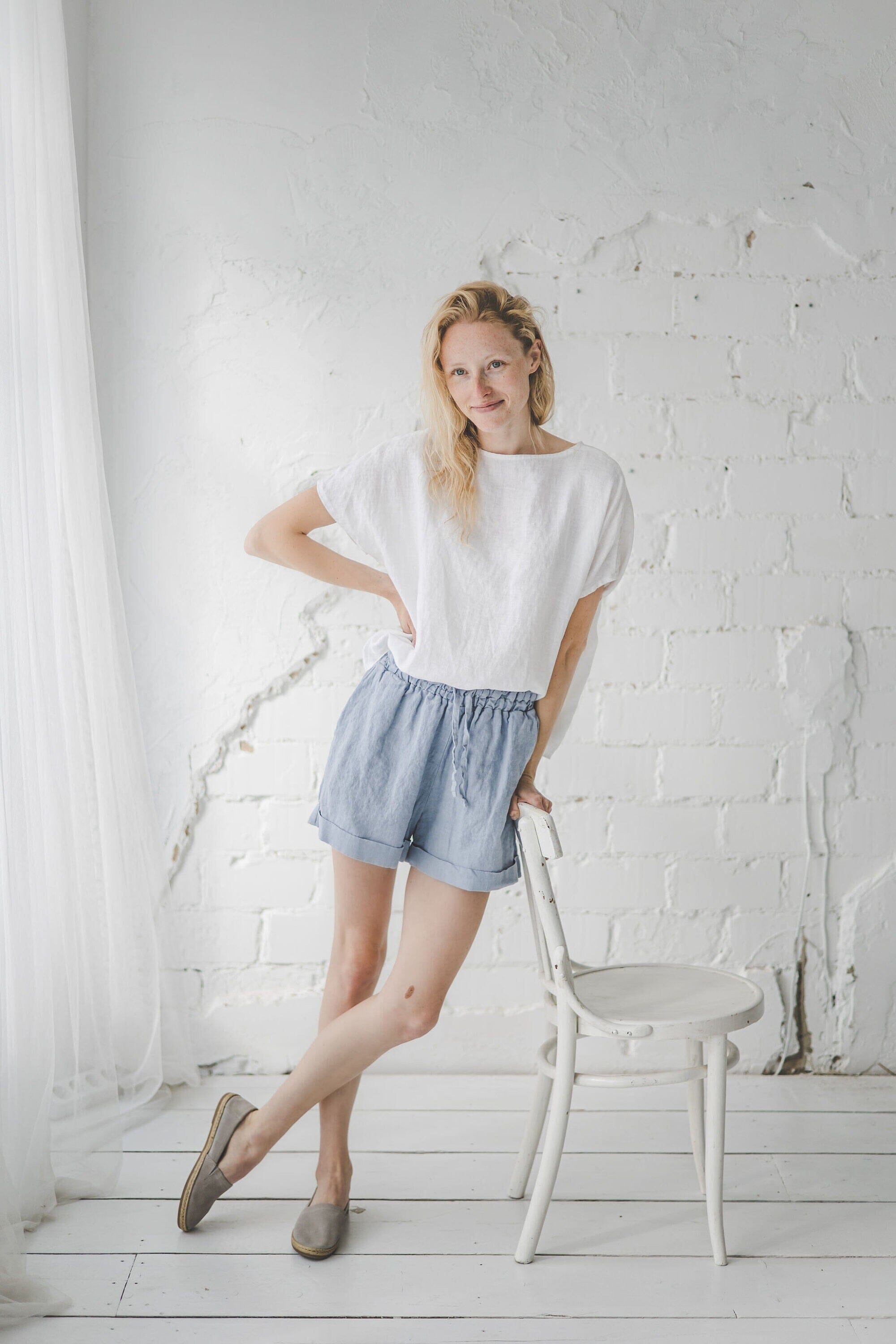 Beach Linen Shorts for Women Old Linen Mill Small Grey Checks XS/S