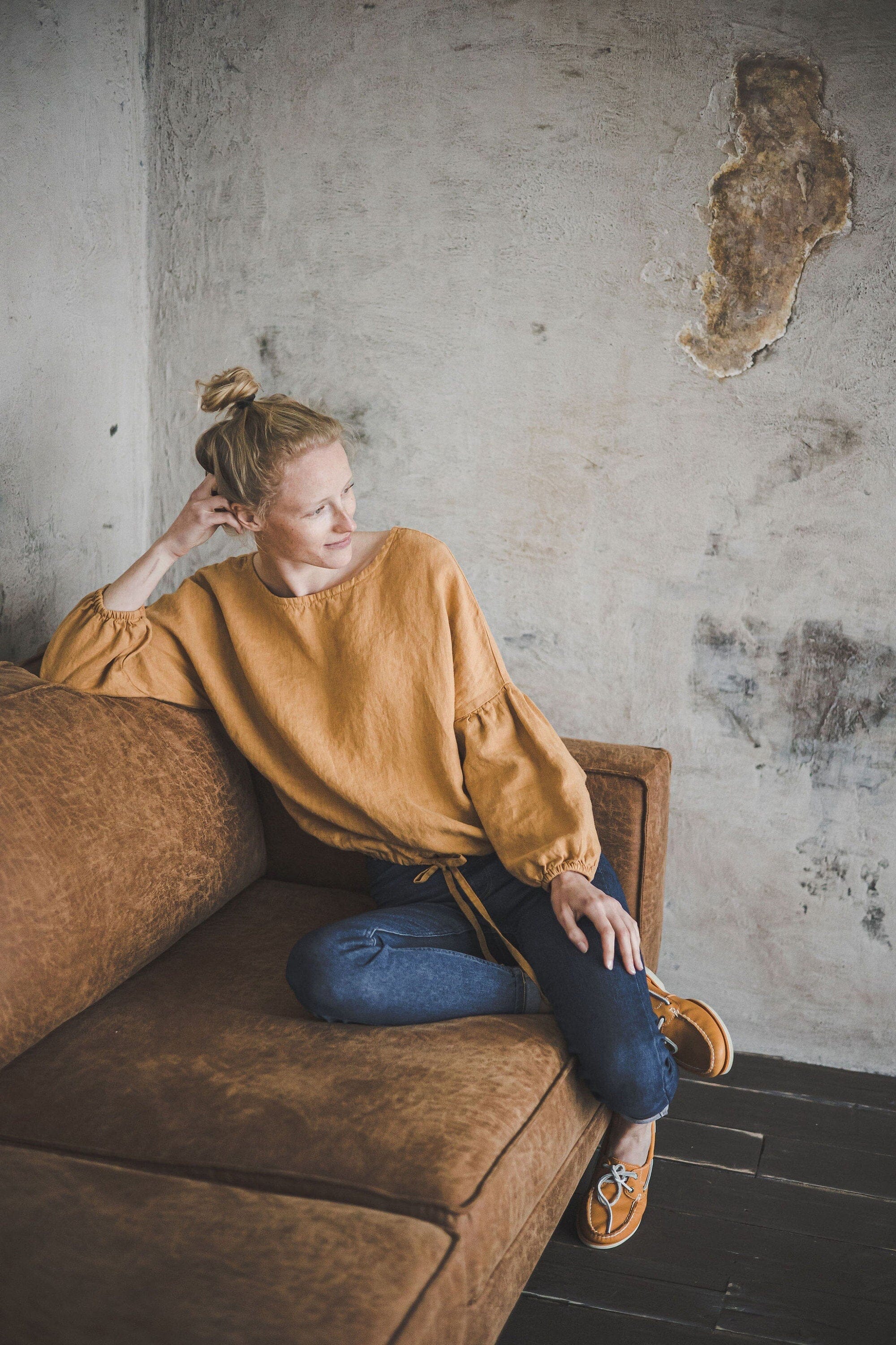 Bishop Sleeve Linen Top Blouse Old Linen Mill