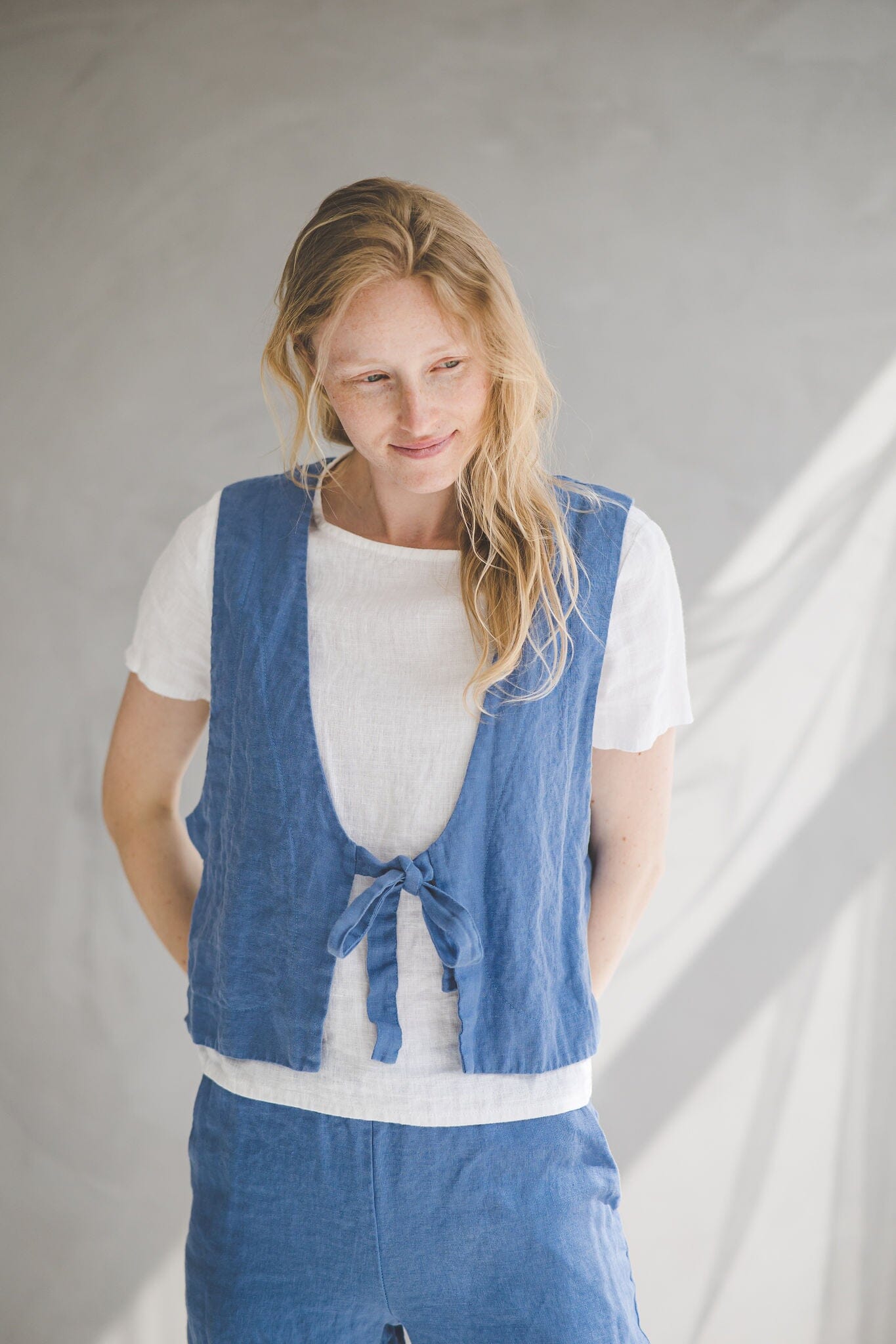 Boho Style Cropped Linen Vest C16 Solid Grey / XS/S Old Linen Mill