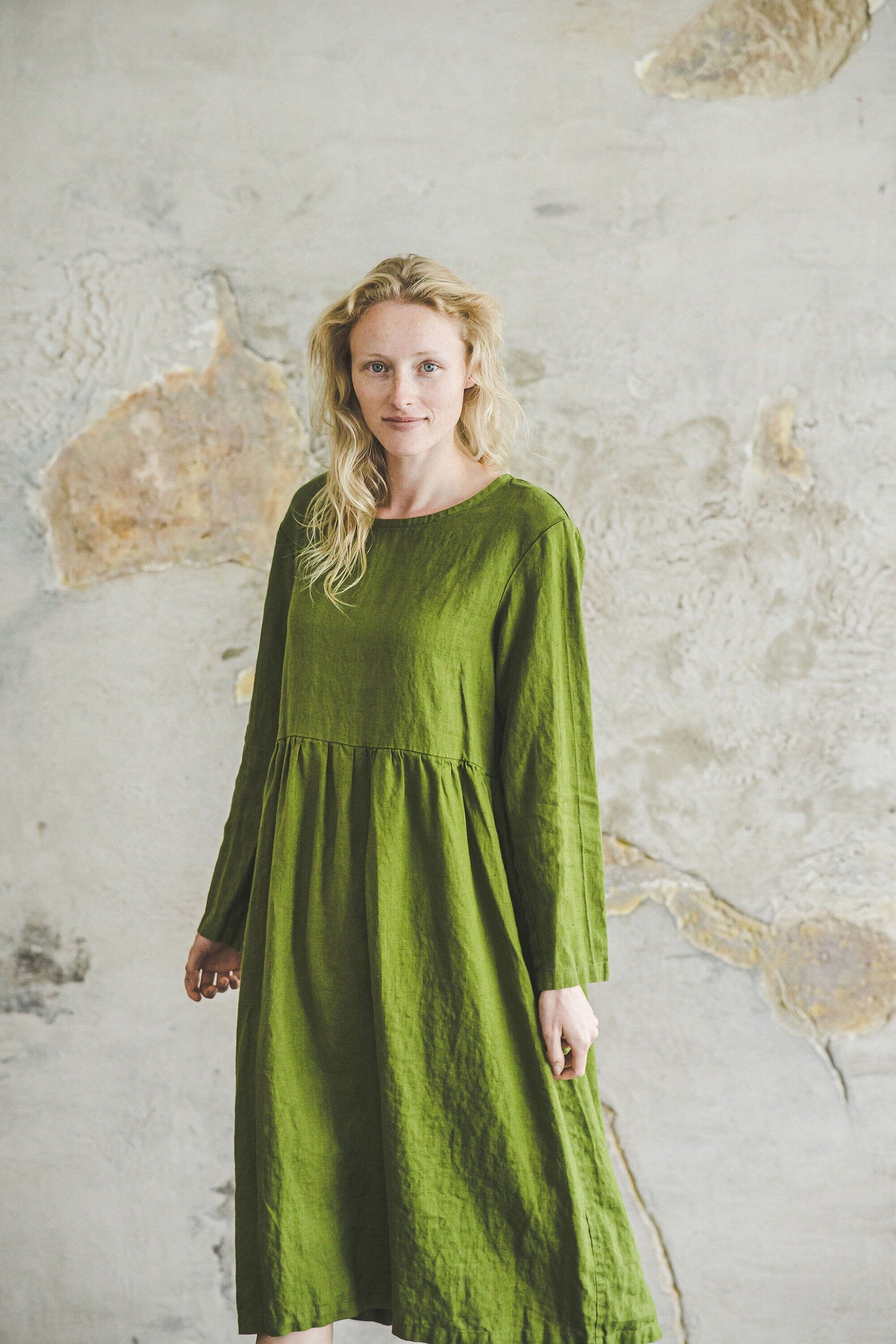 Casual High Waist Loose Women Linen Dress Old Linen Mill Small Grey Checks XS/S