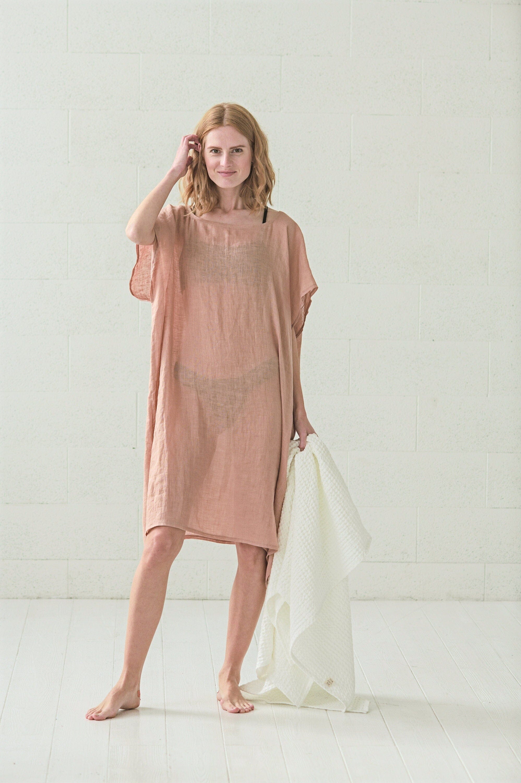 Casual Linen Beach Dress for Women Old Linen Mill Light Green