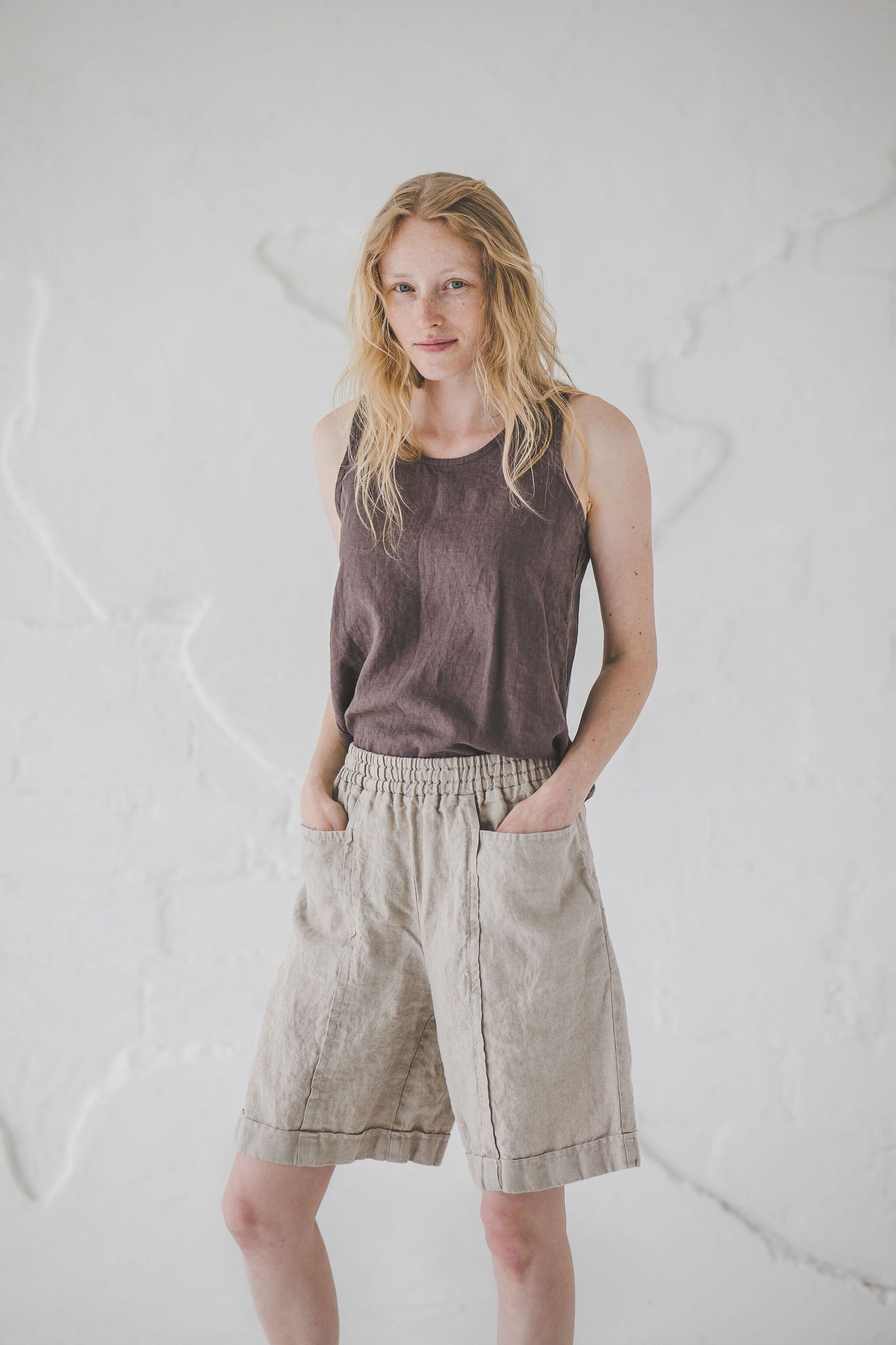 Casual Linen Shorts / Oversize Linen Elastic Waist Shorts / Bermuda Linen Shorts for Women SH07 Old Linen Mill