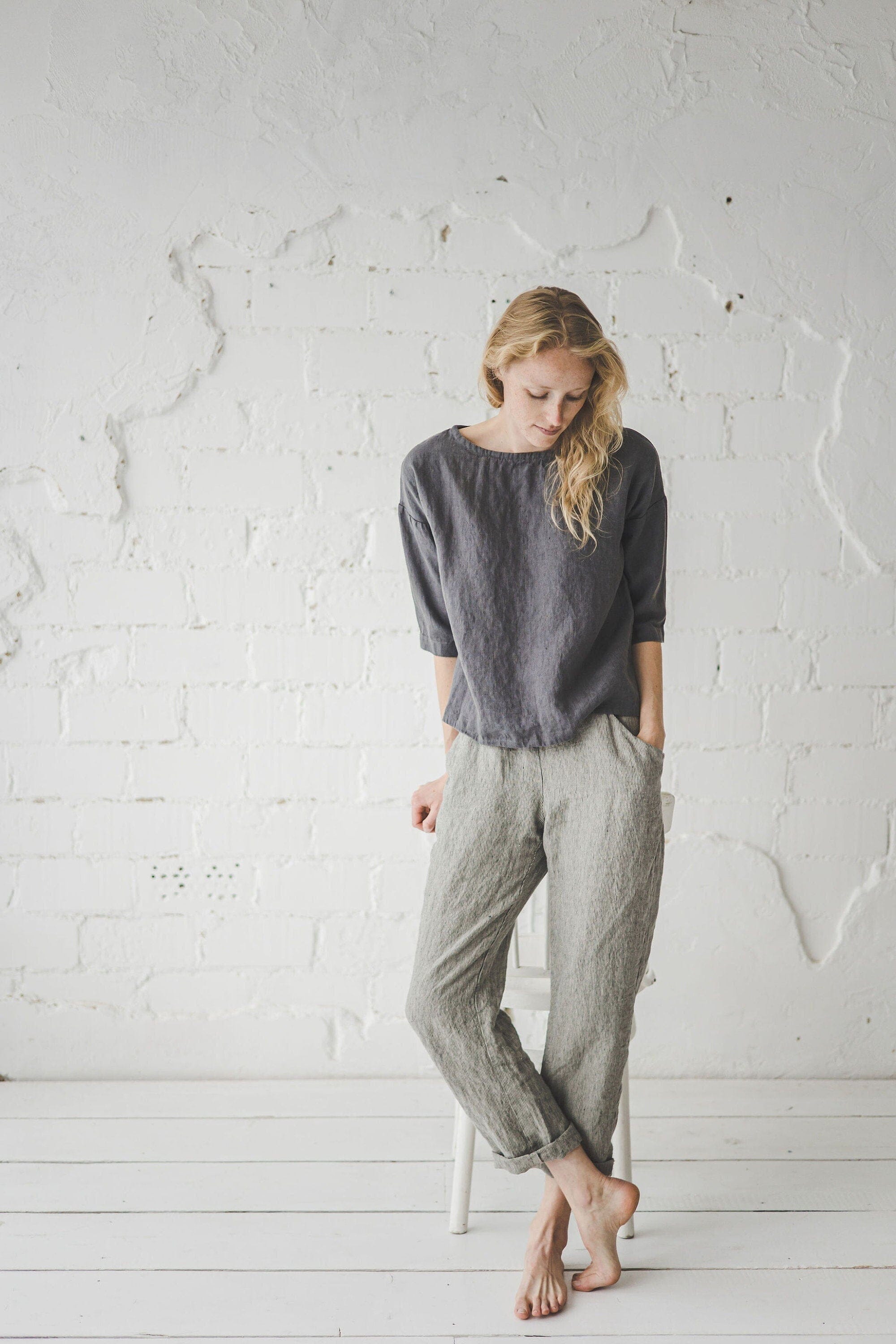 Casual Linen Women Top Old Linen Mill Heavy Beige XS/S