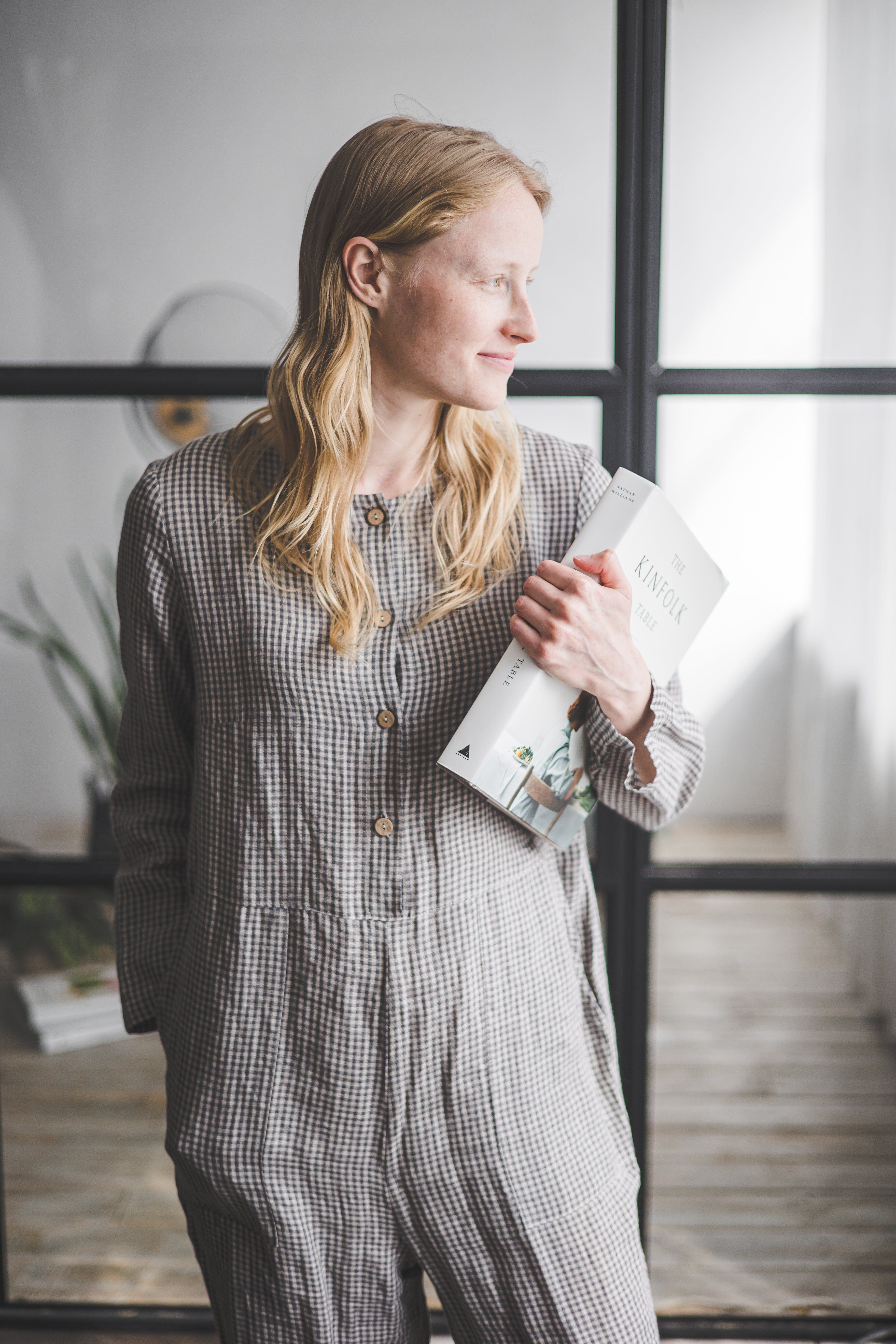 Checkered Linen Loose Jumpsuit Old Linen Mill