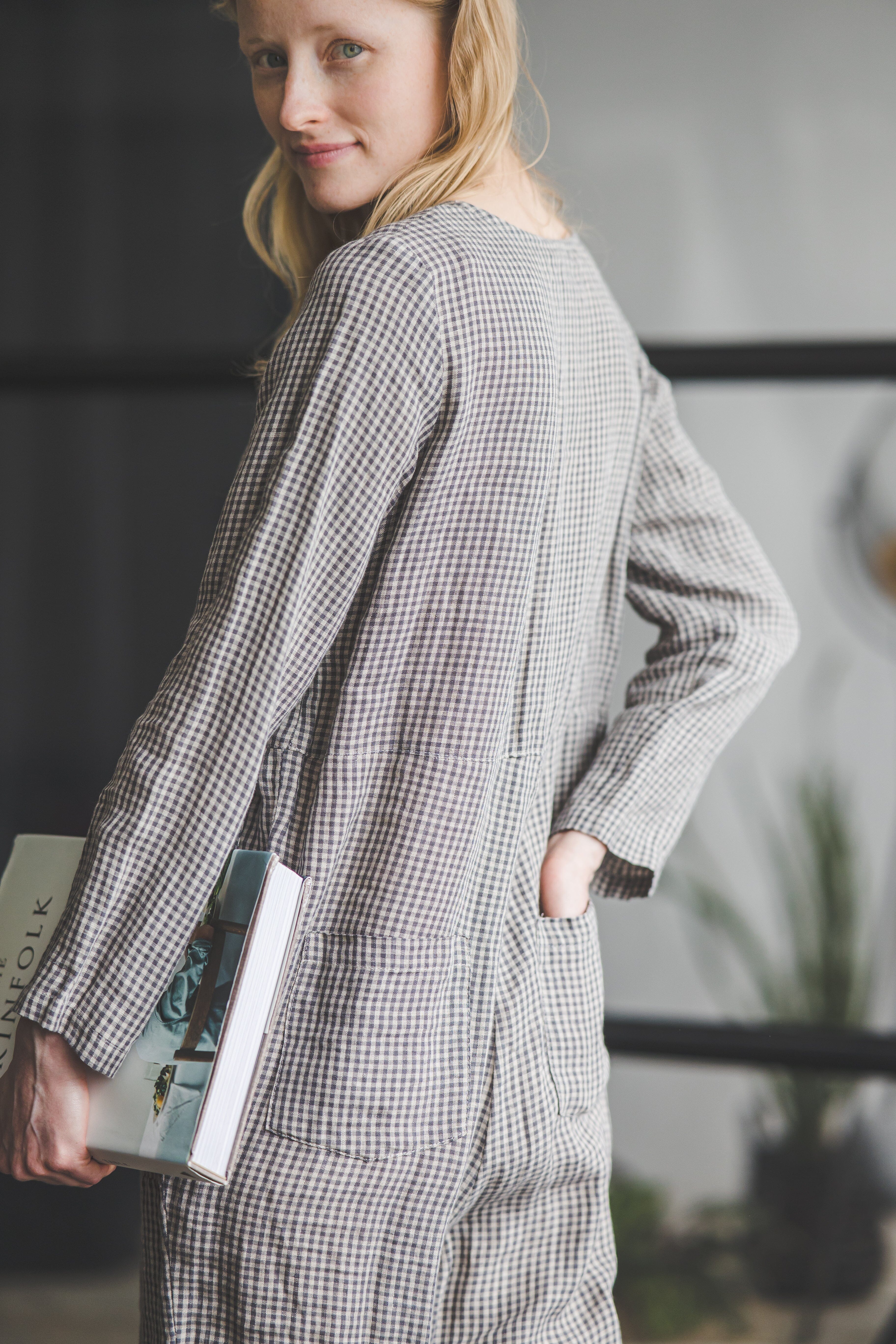 Checkered Linen Loose Jumpsuit Old Linen Mill