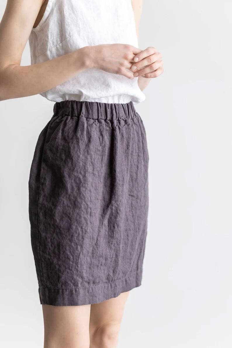 Classic Above-Knee Linen Skirt Old Linen Mill