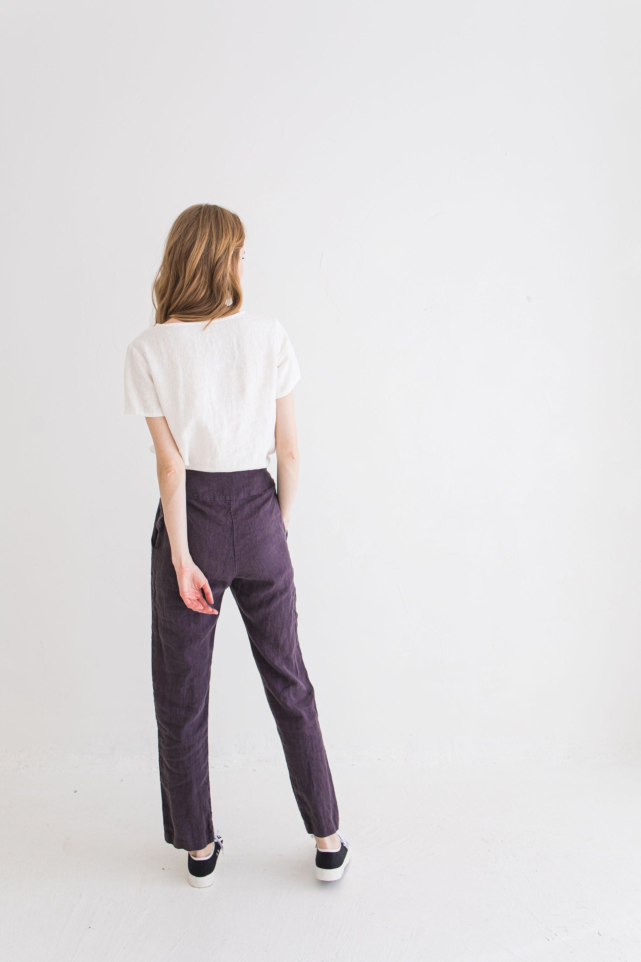 Classic Linen Pants / Slim Mid Waist Linen Pants / Straight Flax Linen Trousers Old Linen Mill