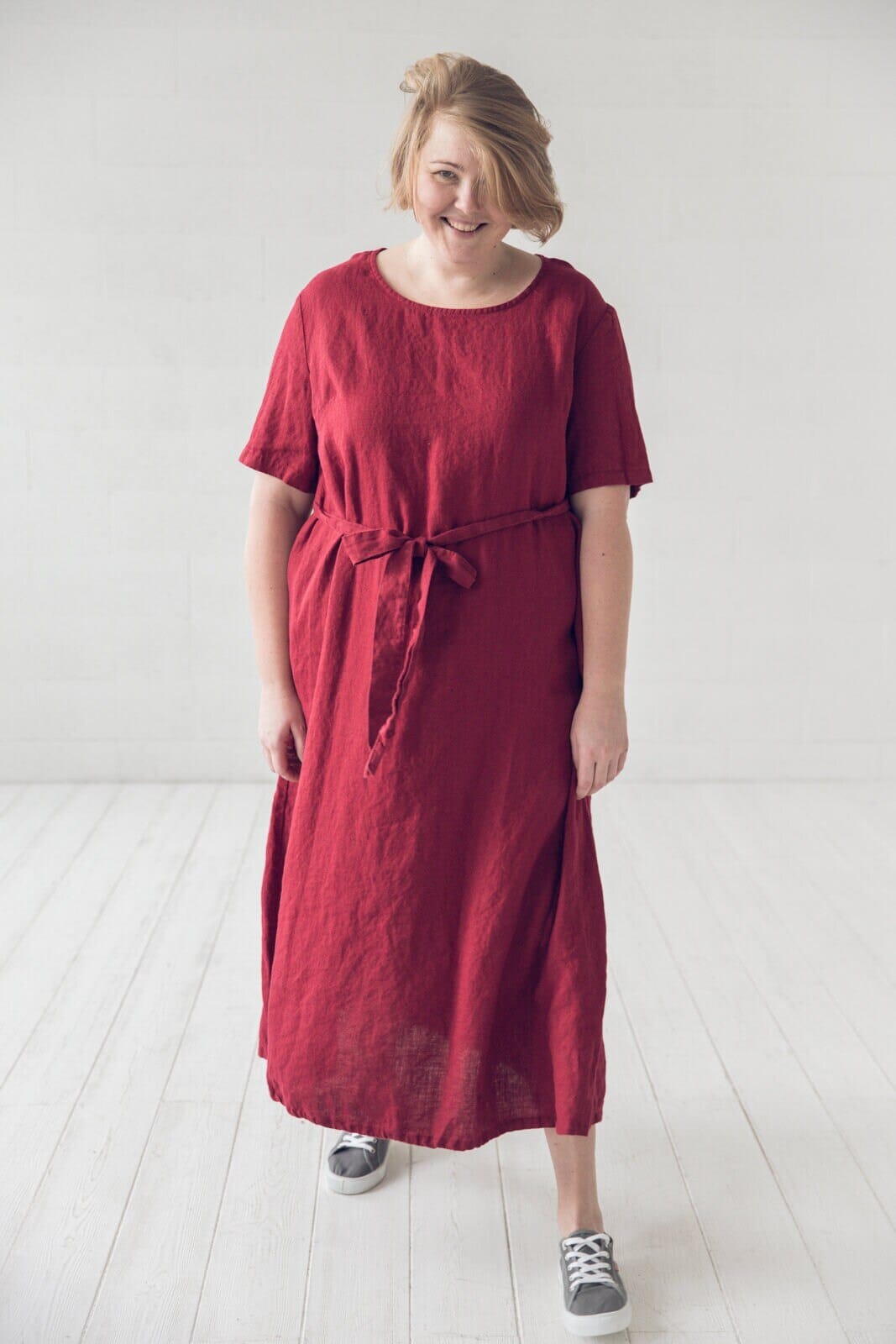 Classic Long Linen Dress Old Linen Mill Small Grey Checks 3XL