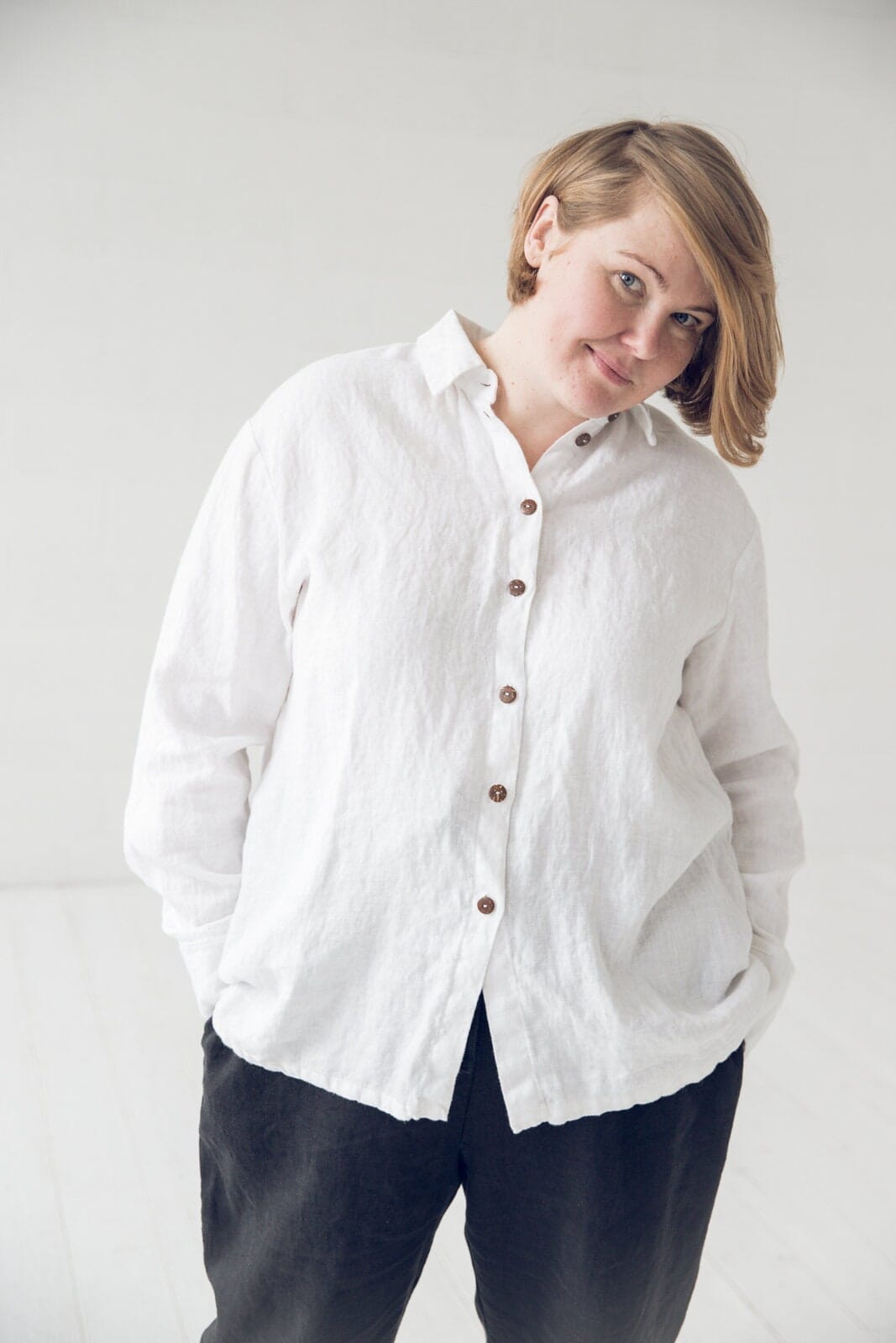 Classic Long-Sleeve Linen Shirt Old Linen Mill Small Grey Checks 3XL