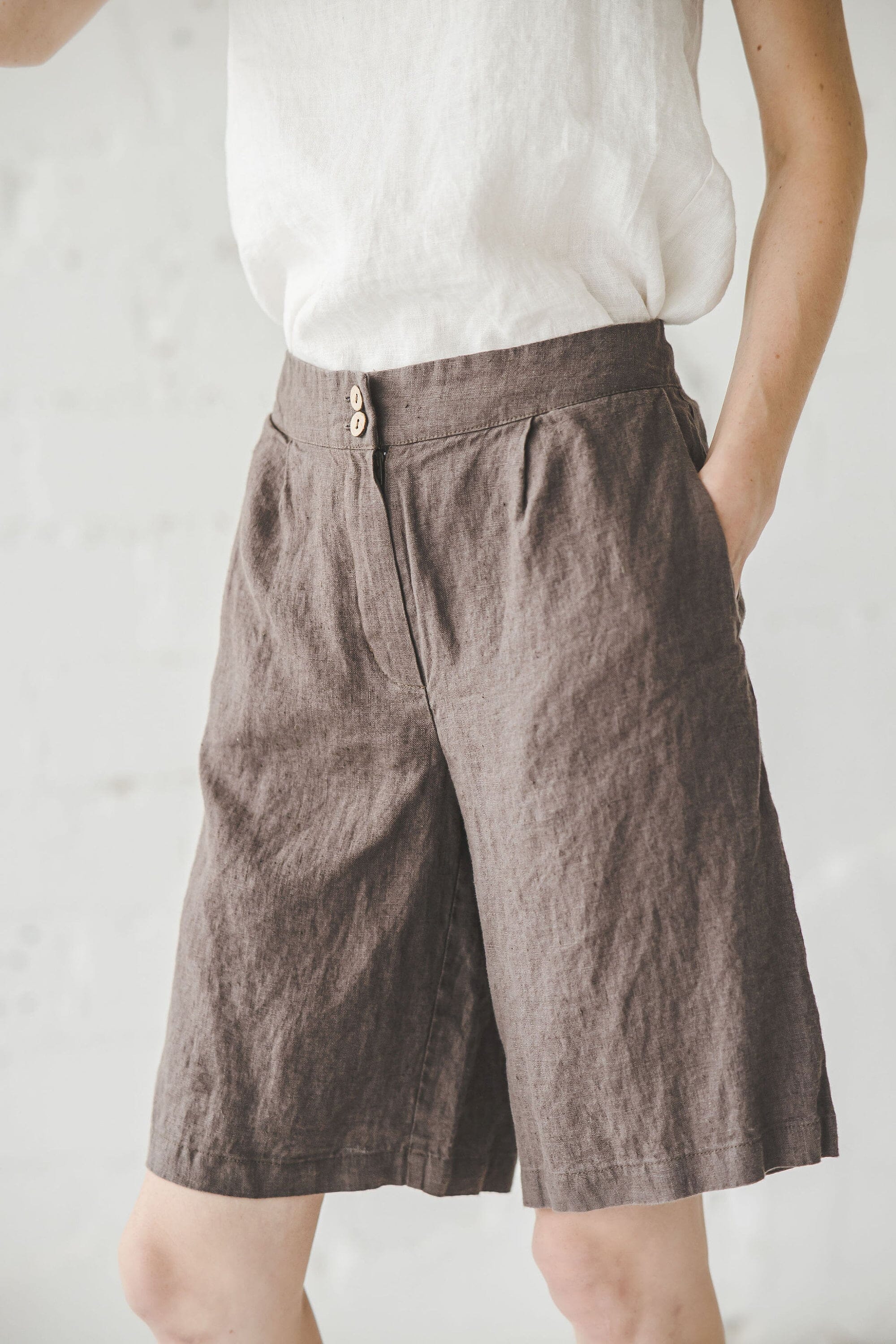 Classic Mid Waist Linen Shorts Old Linen Mill