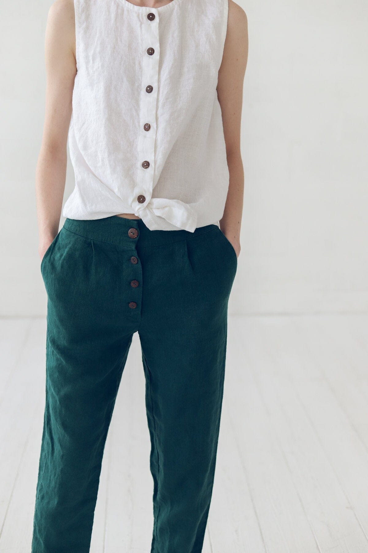 Classic Tapered Linen Women Pants Old Linen Mill