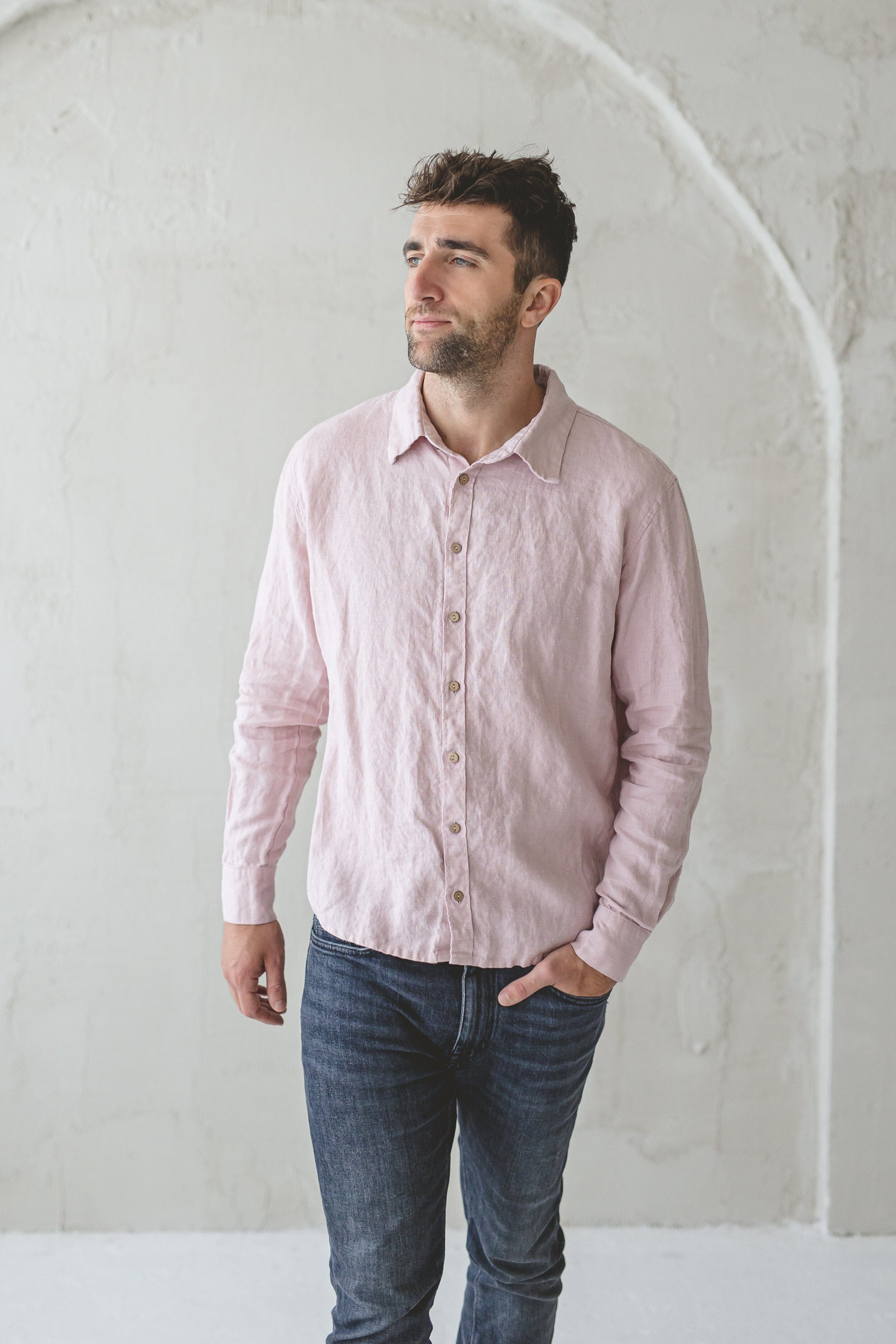 Classic Wide Shoulder Linen Men's Shirt Old Linen Mill