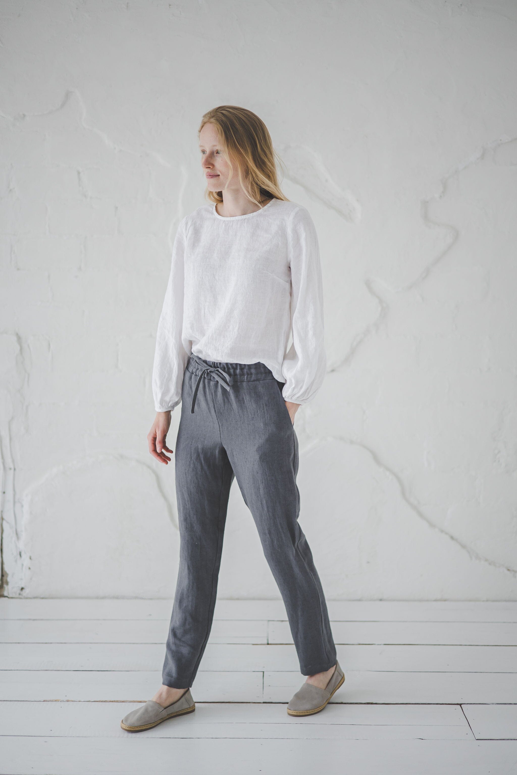 Copy of Tapered Heavy Linen Pants for Women P01 Old Linen Mill