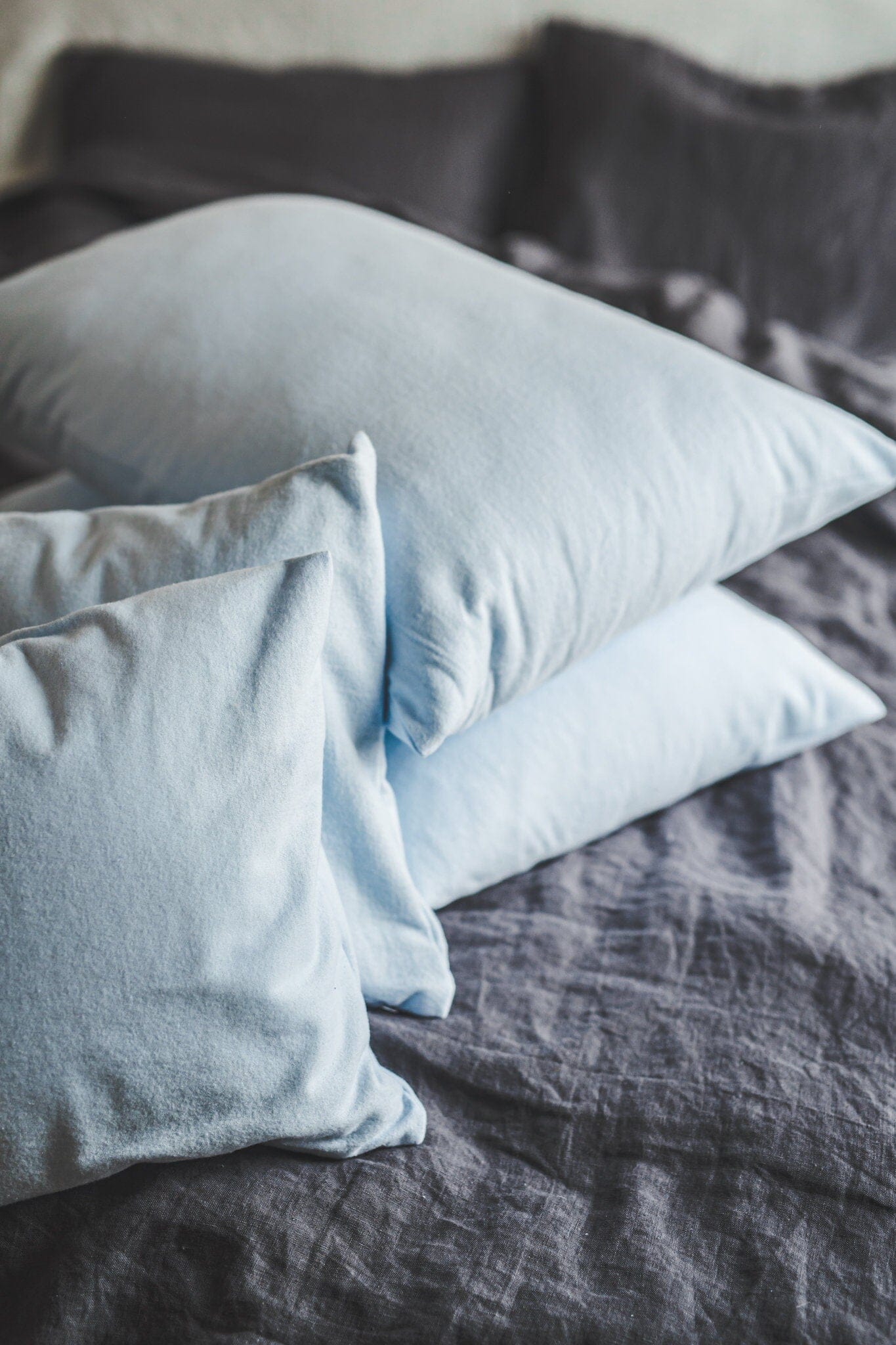 Decorative Natural Cotton Shams Cushion Cover with Zip Old Linen Mill Sky Blue 40 x 40 cm/15.7 in x 15.7 in