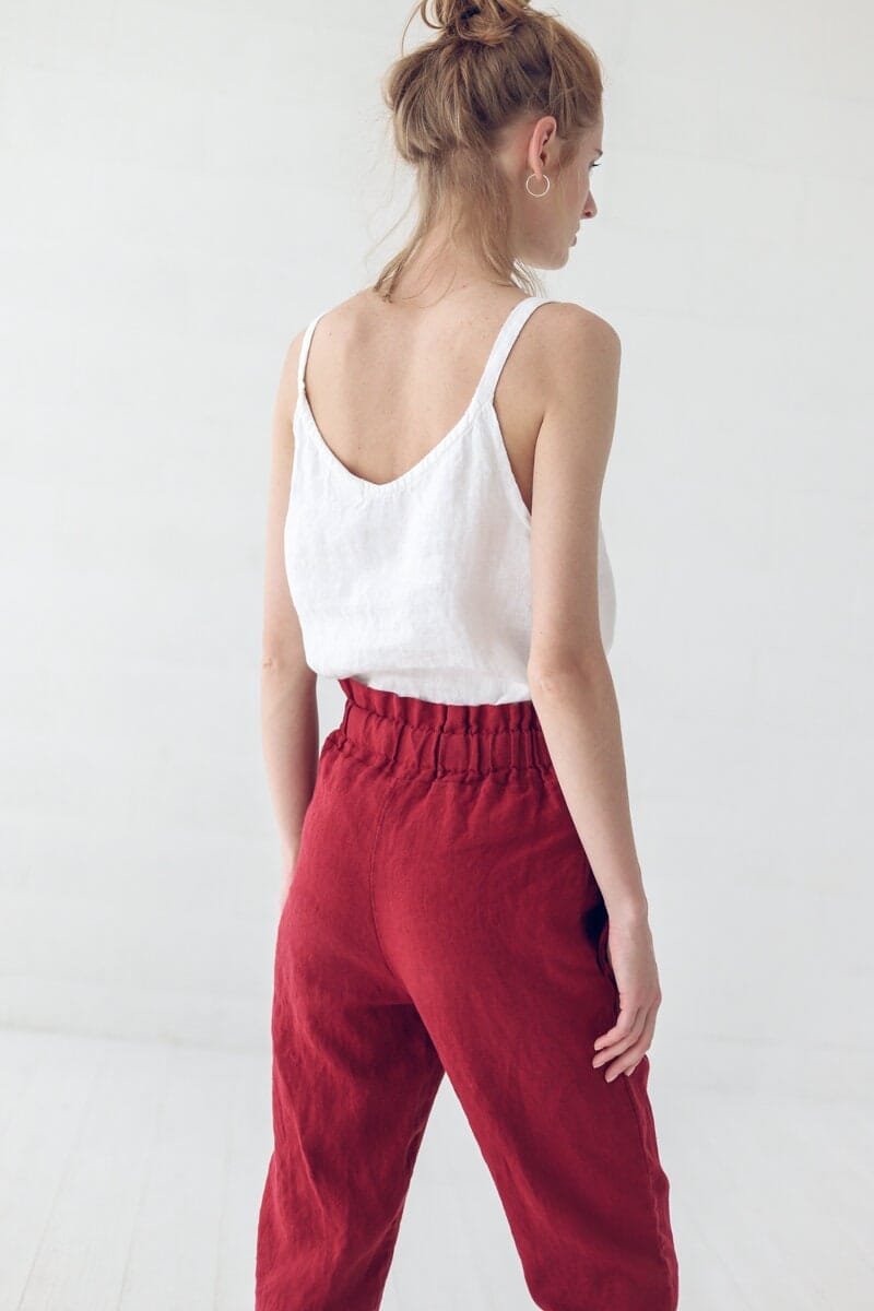 Elastic High Waisted Band Linen Pants Old Linen Mill