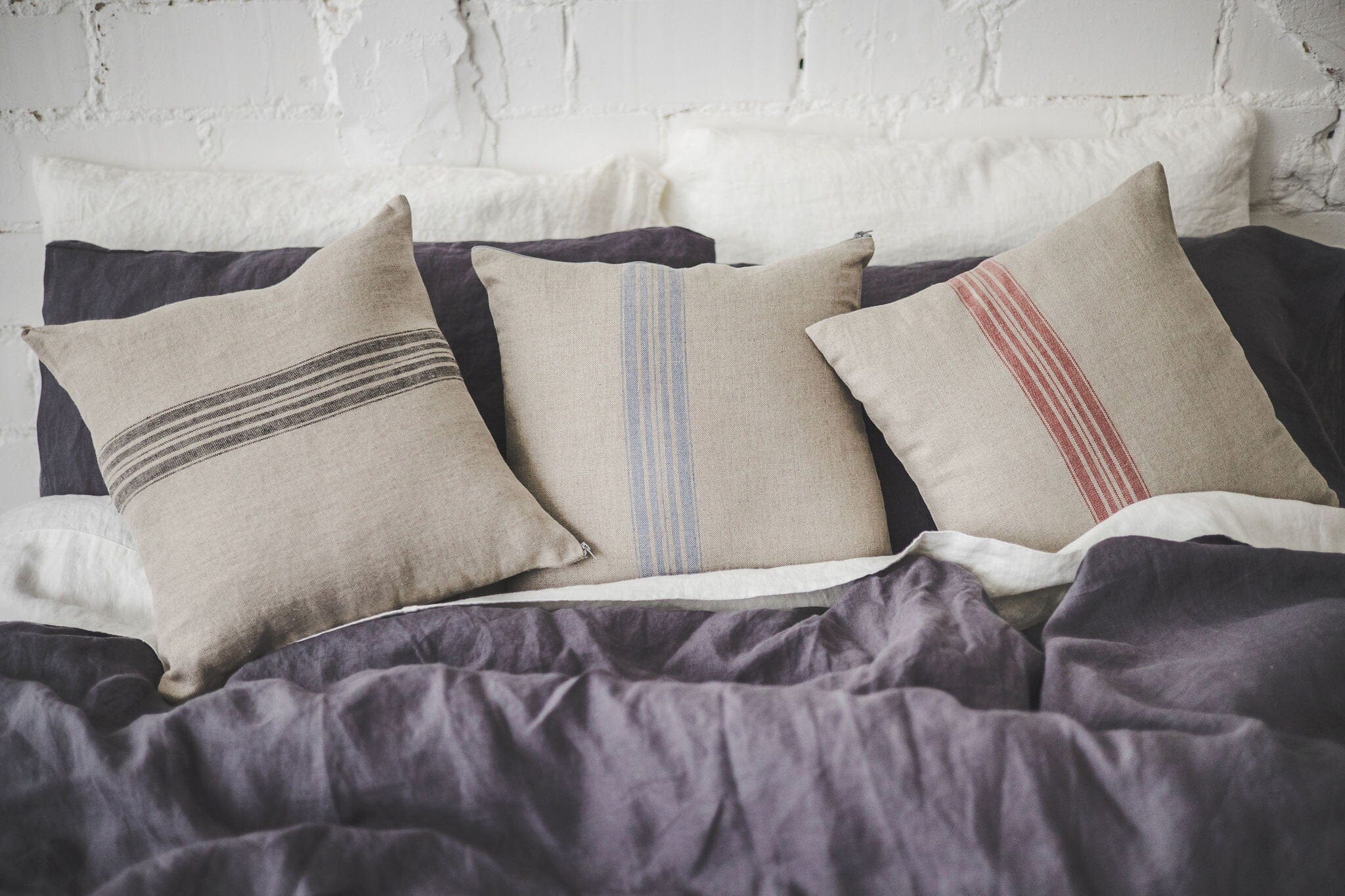 French Linen Decor Cushion Shams Old Linen Mill Black