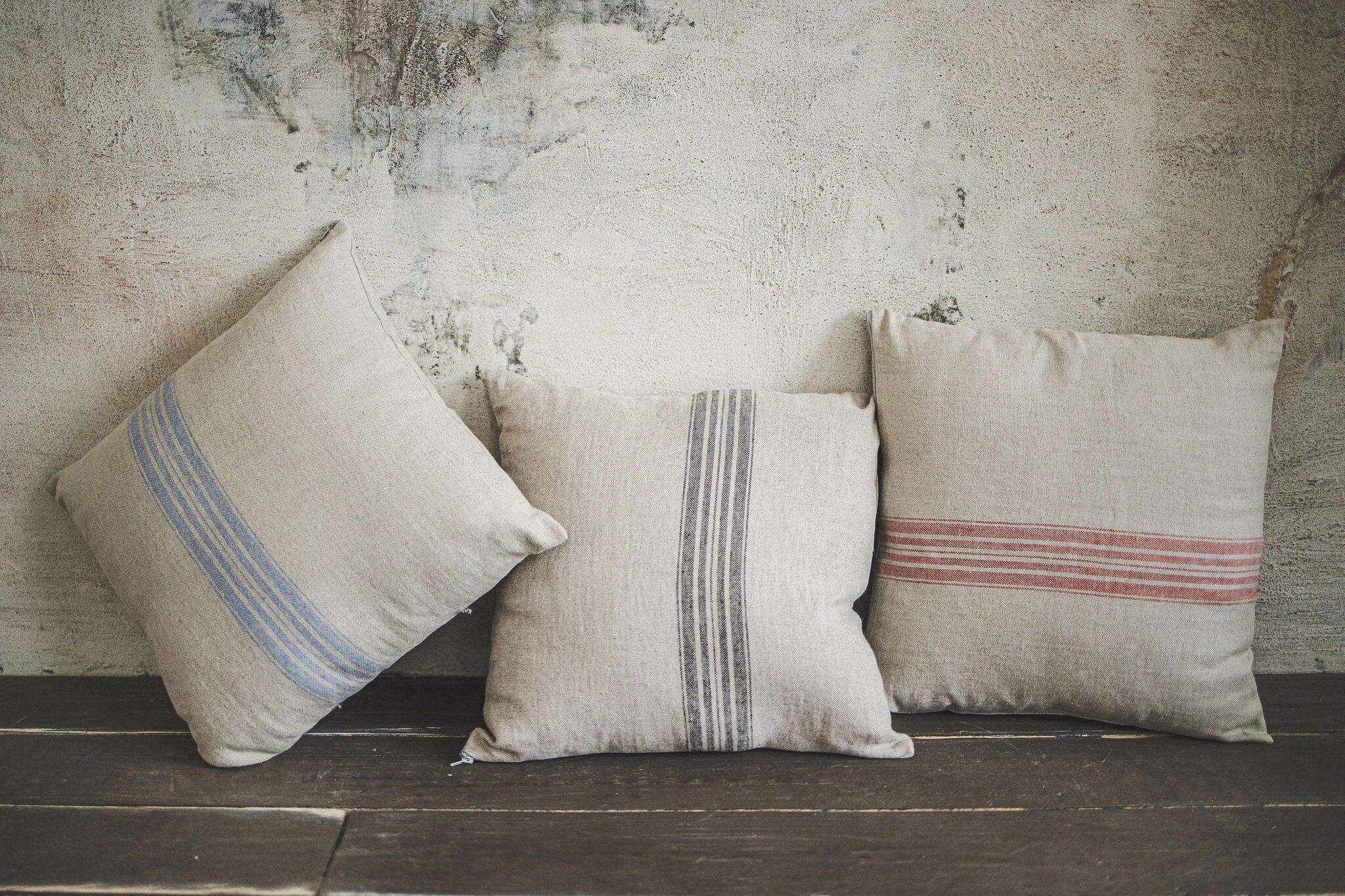 French Linen Decor Cushion Shams Old Linen Mill Blue