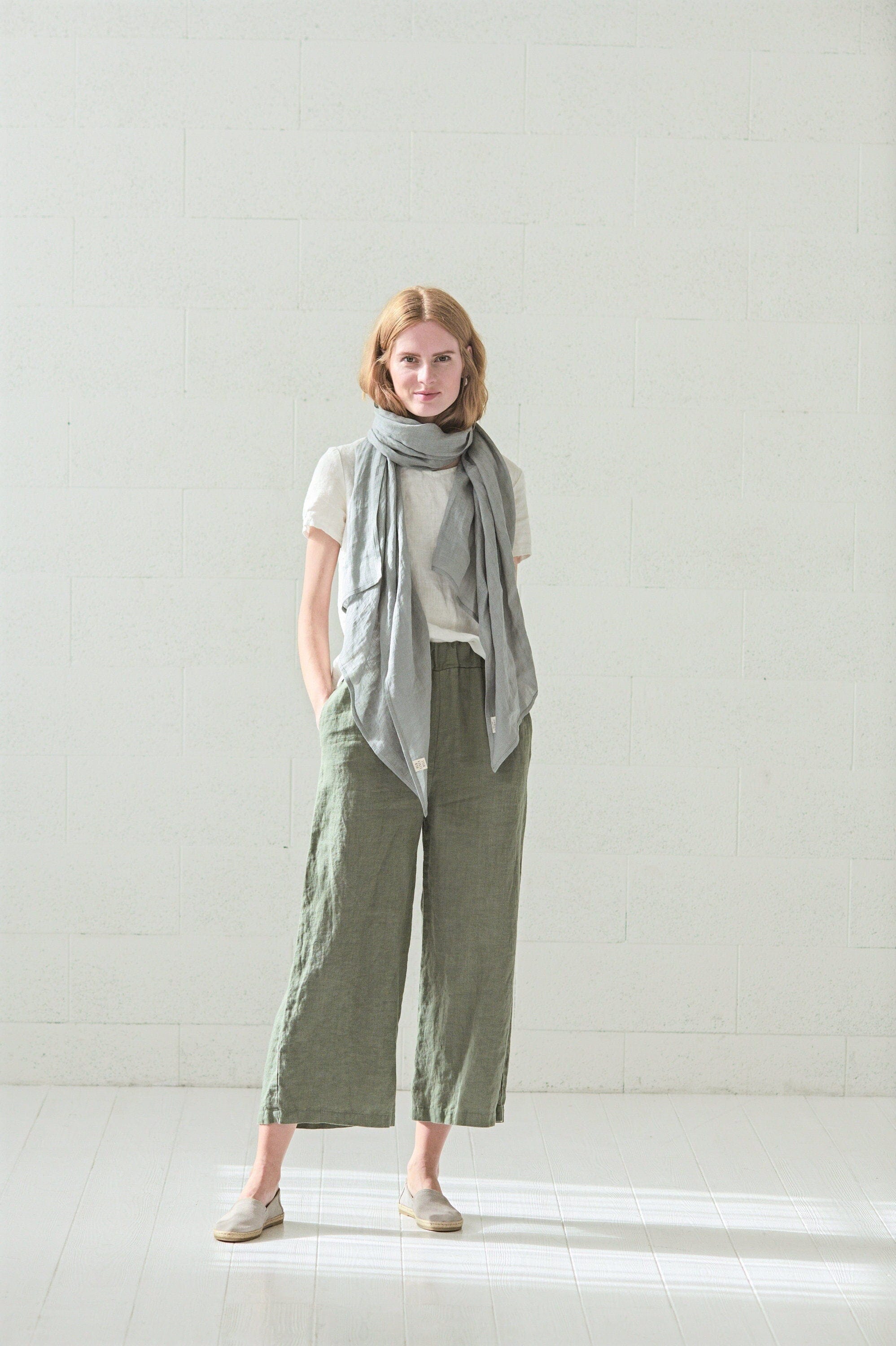 Handcrafted Long Linen Scarves Old Linen Mill Light Blue