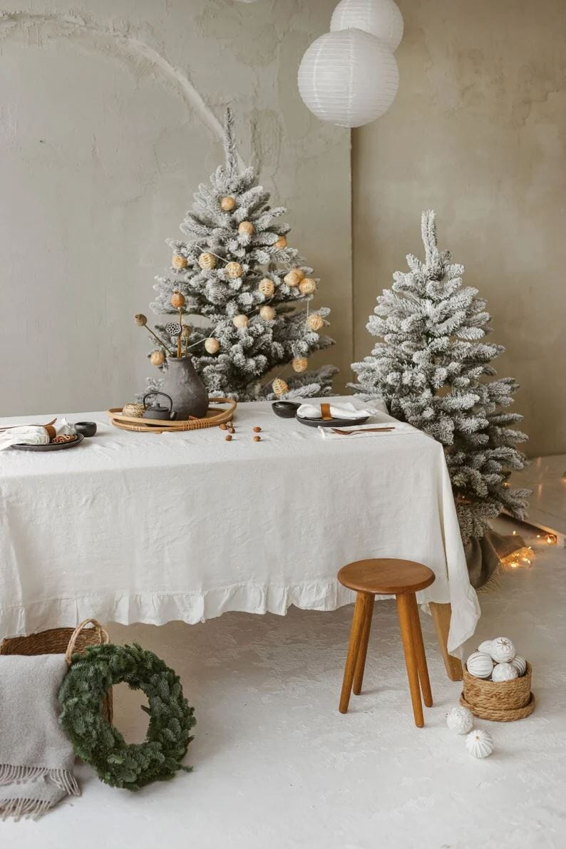 Handmade Christmas Linen Tablecloth Decor Old Linen Mill