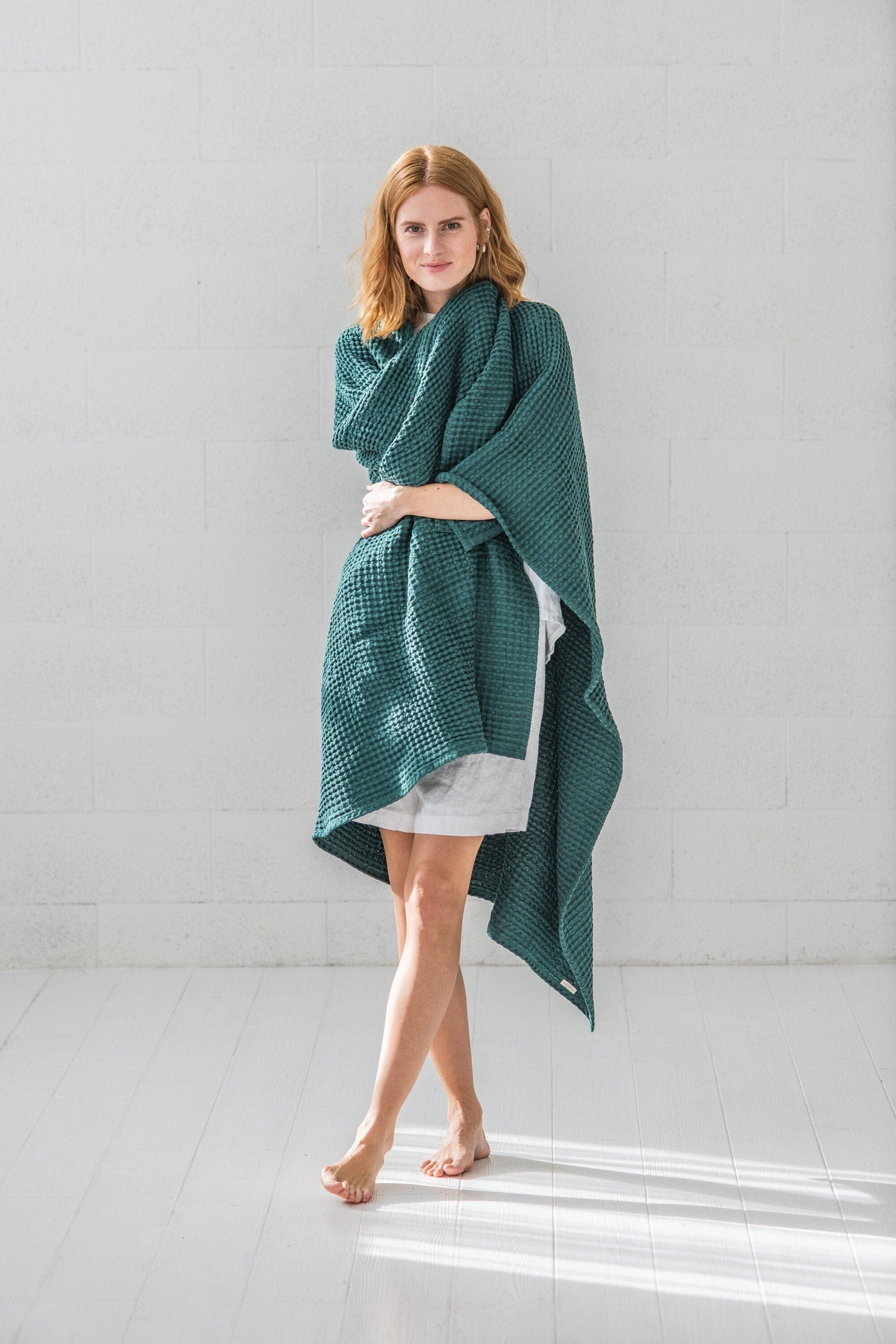 Handmade Cozy Waffle Throw Blanket Gift Idea Old Linen Mill Beige 100 x 180cm; 39.4" x 70.9"