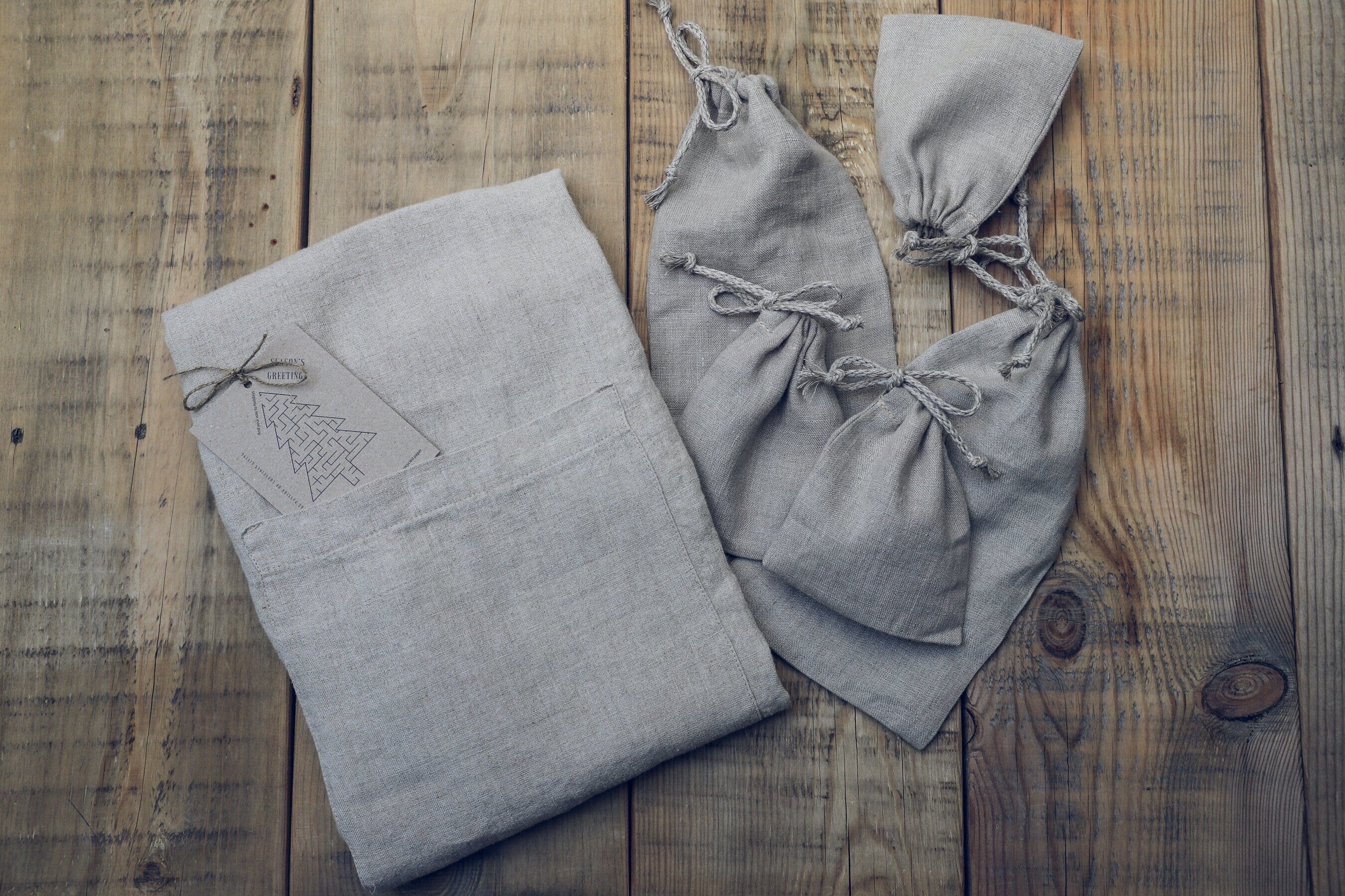 Handmade Linen Apron and Bags Gardening Set Old Linen Mill