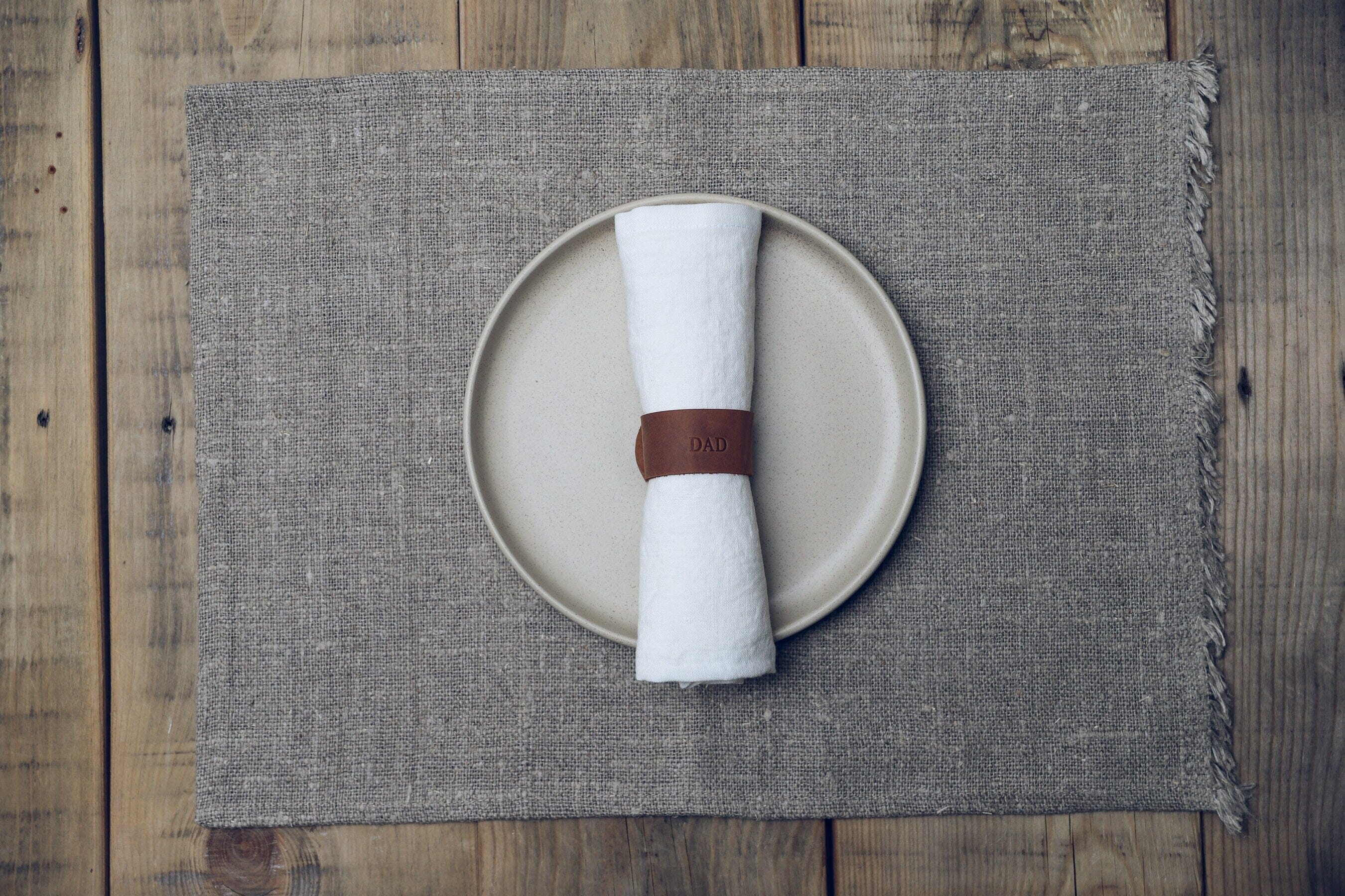 Handmade Sets of Personalized Leather Napkin Rings Old Linen Mill