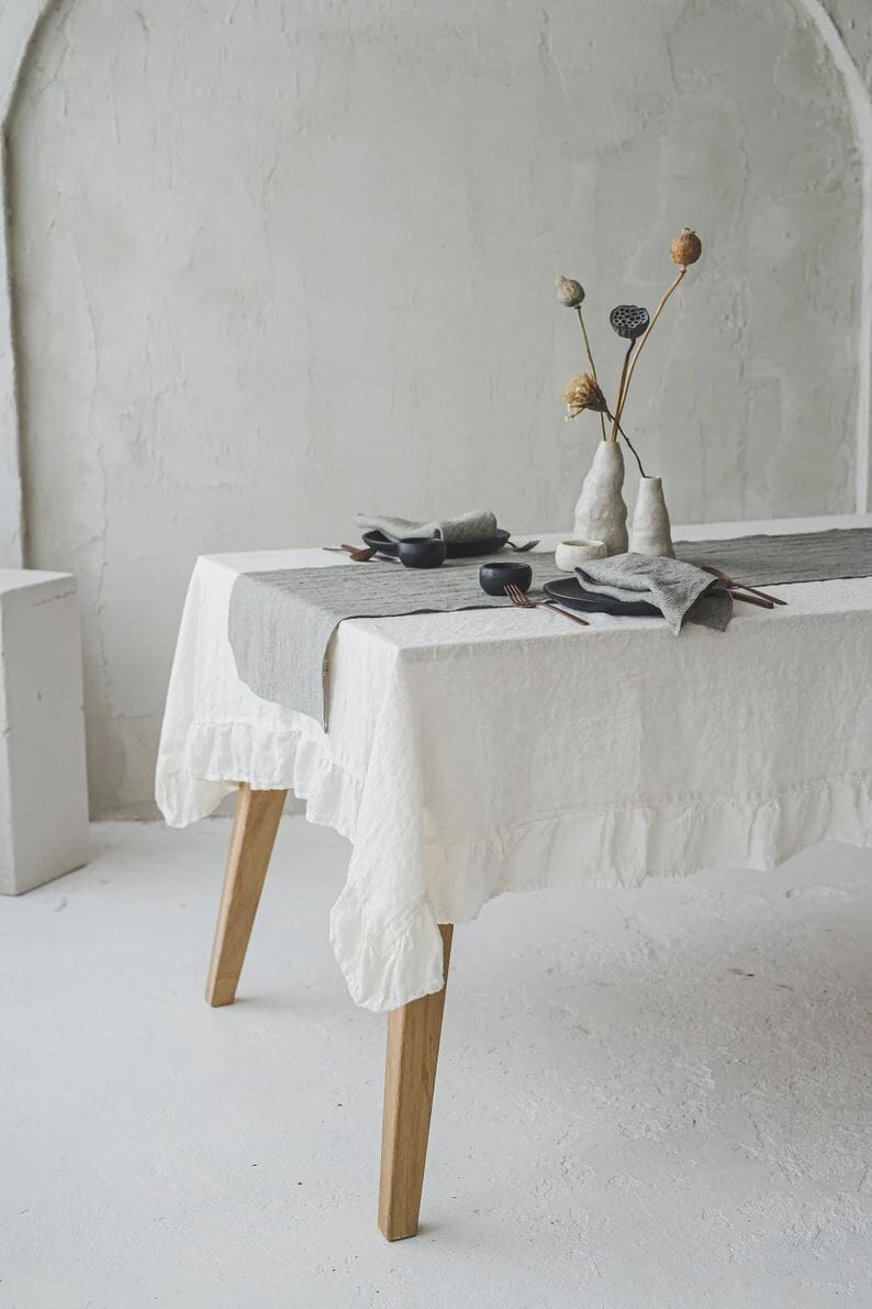 Handmade Table Linen Decor with Ruffles Old Linen Mill