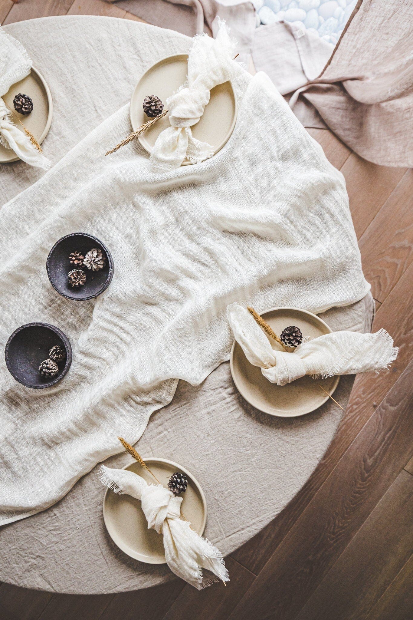 Handmade Table Linen Runner Decor Old Linen Mill Semi White 65 x 150 cm; 25.6 in x 59.1 in