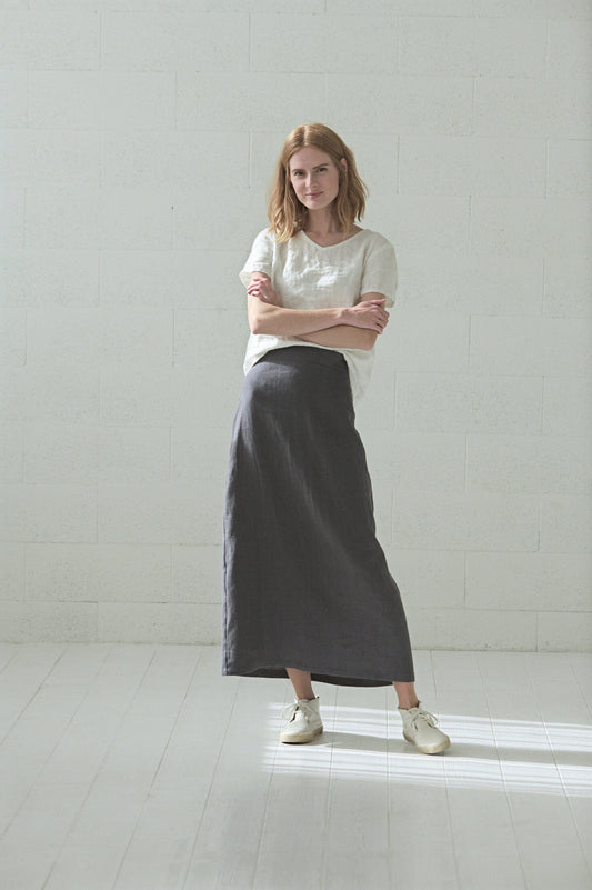 High-Waisted Long Linen Skirt Old Linen Mill