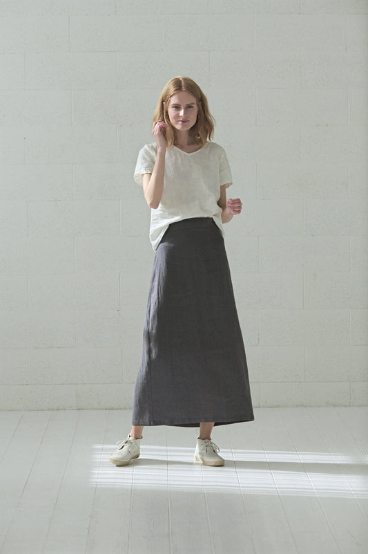 High-Waisted Long Linen Skirt Old Linen Mill Heavy Black XS/S