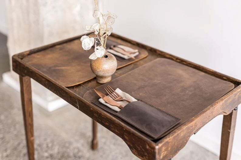 Leather Placemats Gift Idea Old Linen Mill Dark Brown