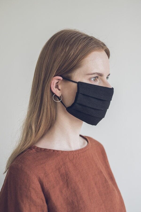 Linen Black Protective Washable Face Mask Old Linen Mill