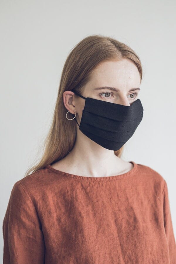 Linen Black Protective Washable Face Mask Old Linen Mill White