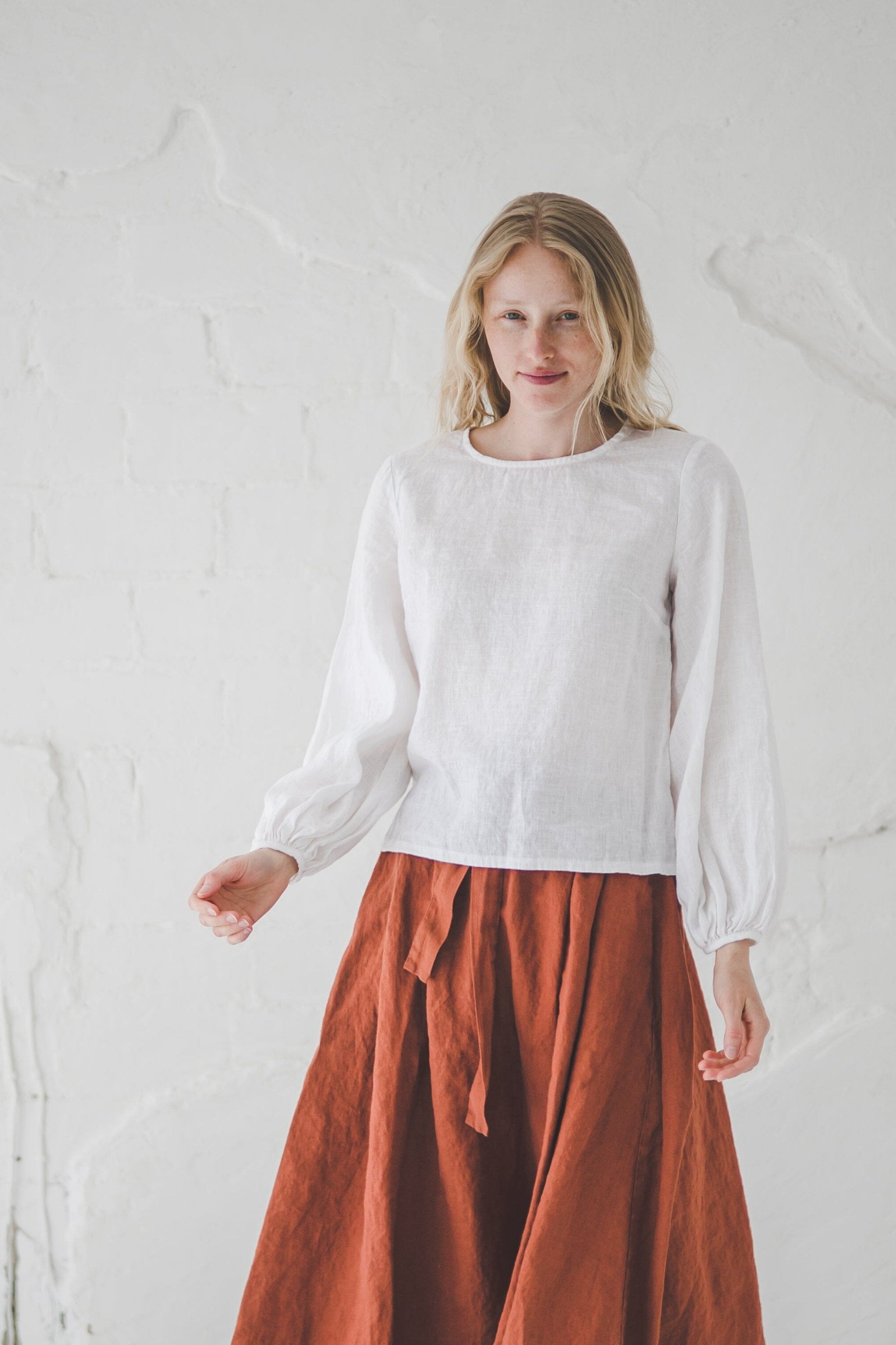 READY TO SHIP Linen Blouse with Long Sleeves T45 Honey Gold / XS Old Linen Mill