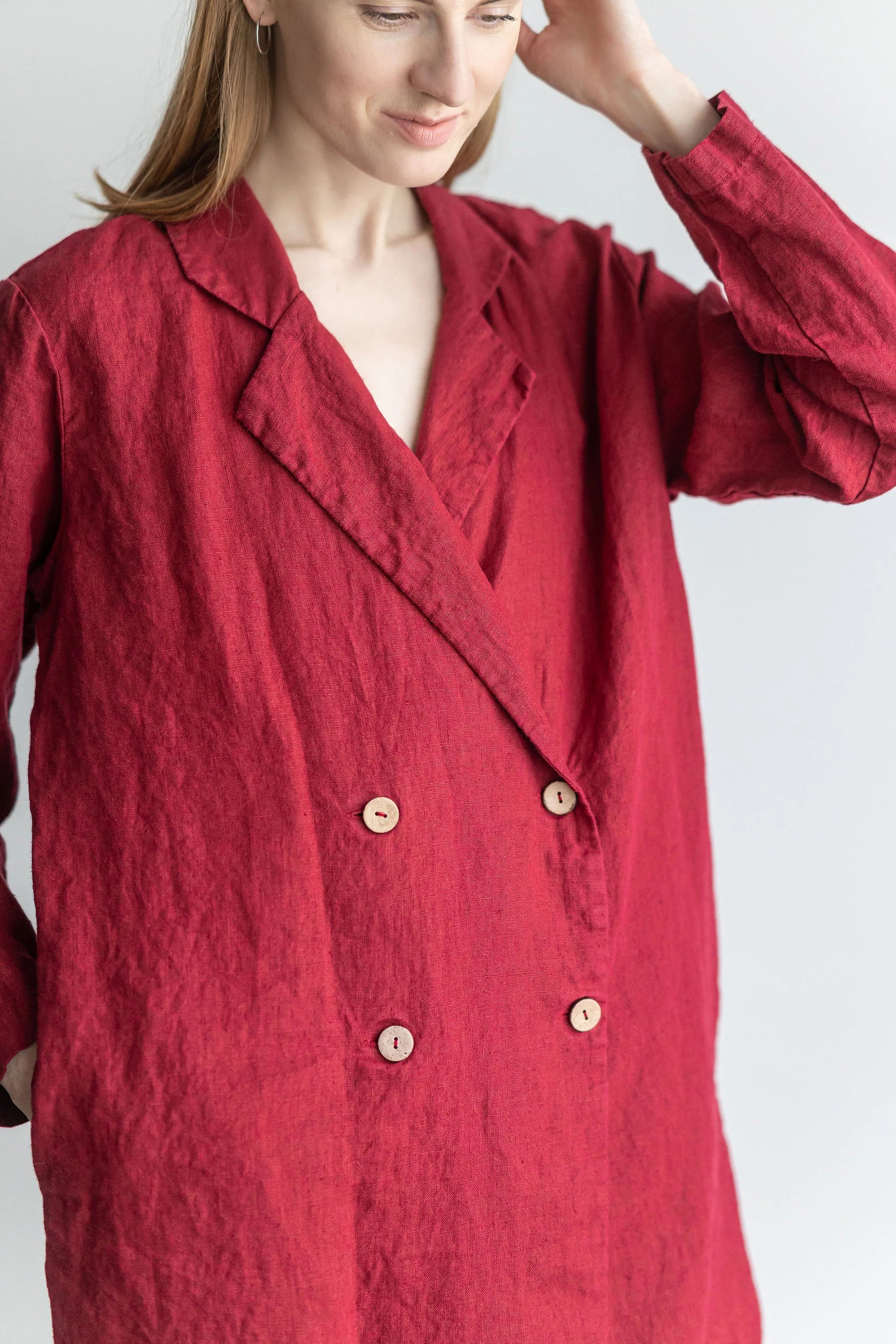 Linen Boyfriend Jacket, Classic Linen Blazer with Pockets Old Linen Mill