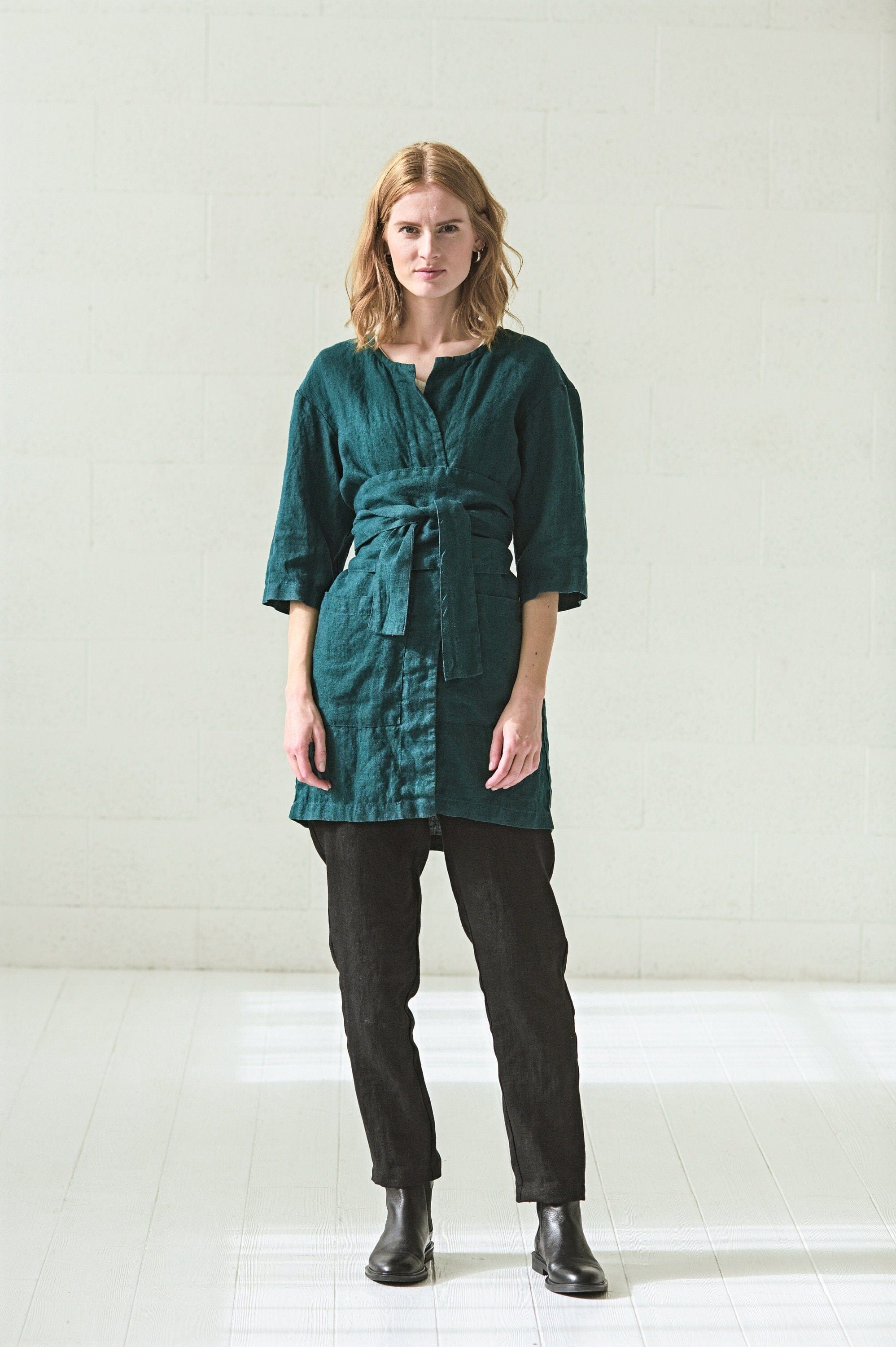 Linen Cardigan with Pockets and Belt Old Linen Mill