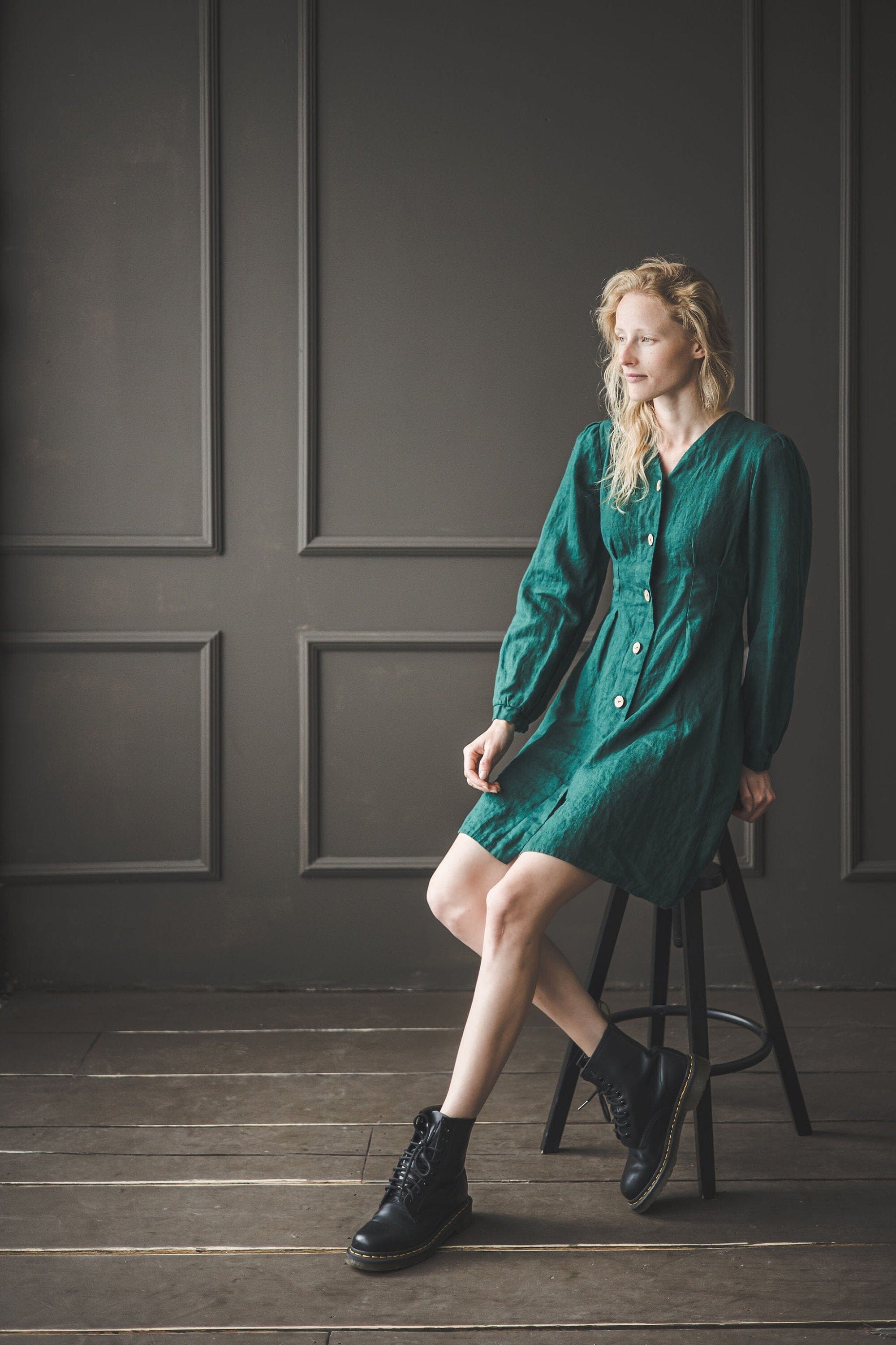 Linen Dress Buttons Down Old Linen Mill