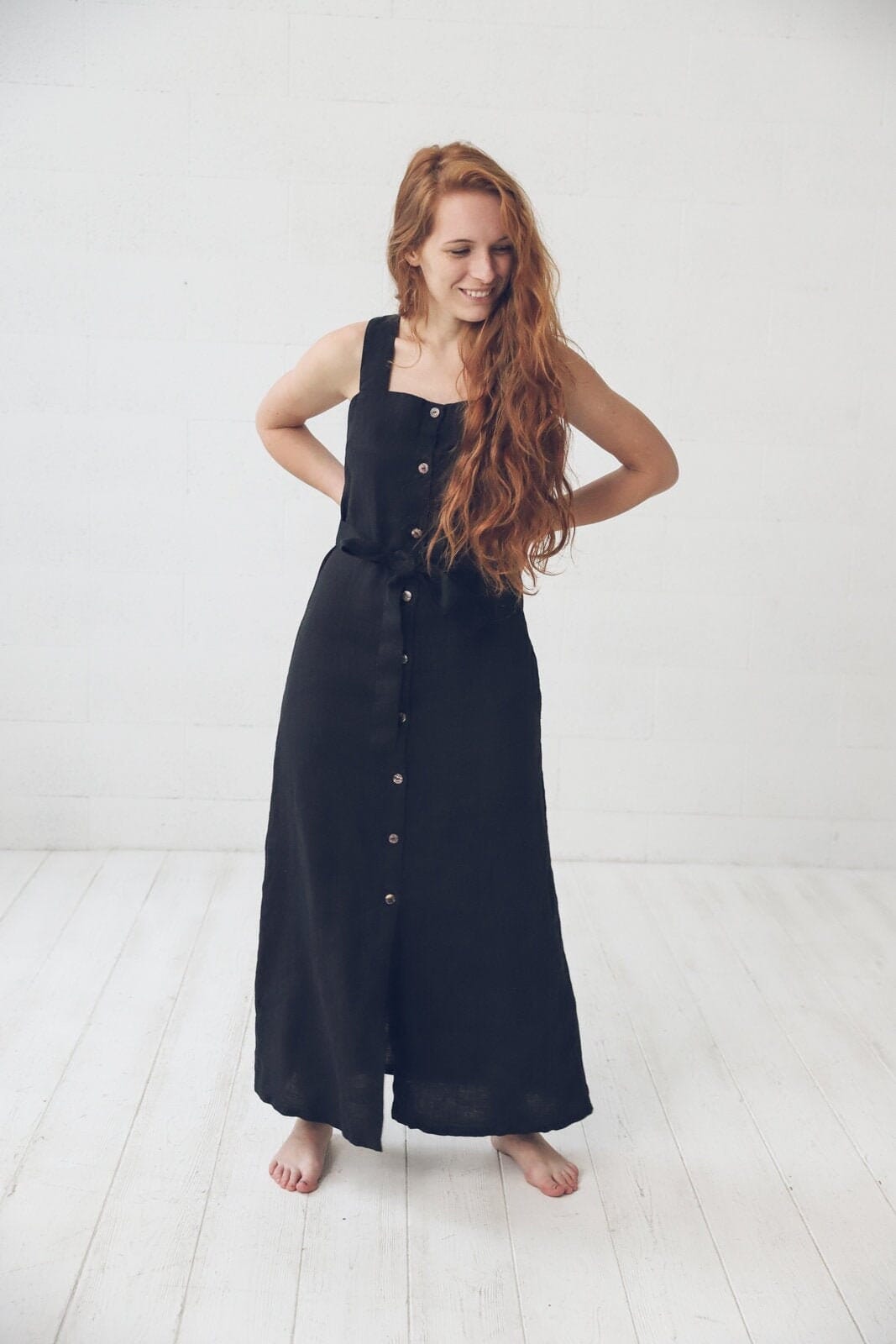 Linen Dress Buttons Sleeveless Old Linen Mill