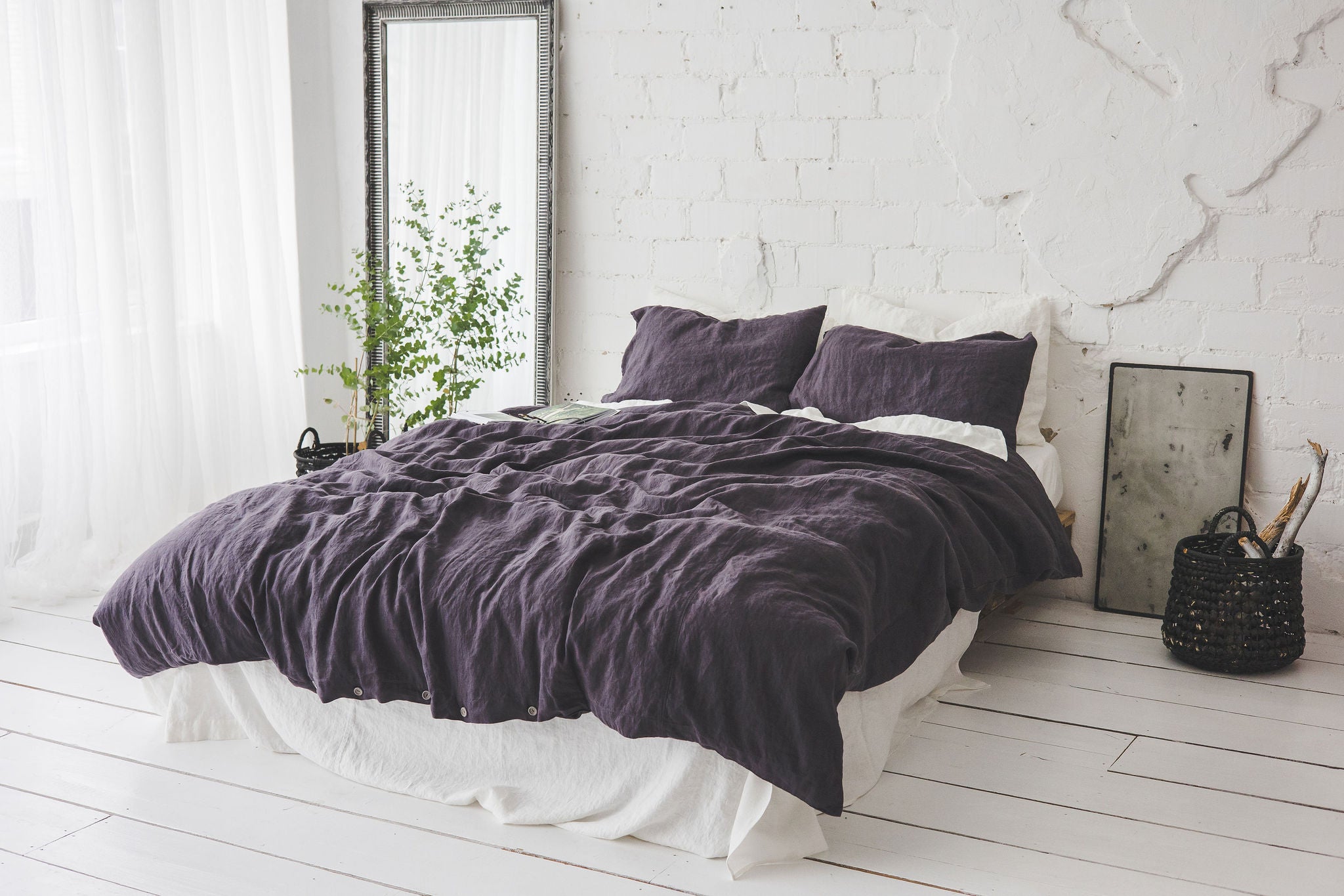 Linen Duvet Cover in Dark Aubergine / Gift Idea Old Linen Mill