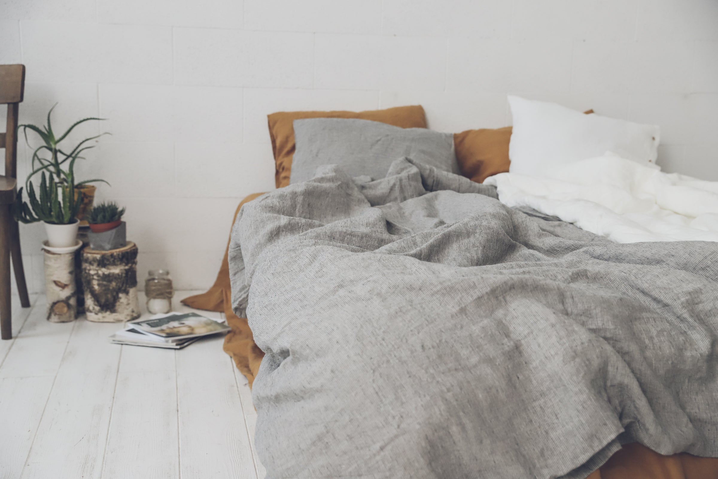 Linen Duvet Cover in Natural Grey Stripes / Gift Idea Old Linen Mill