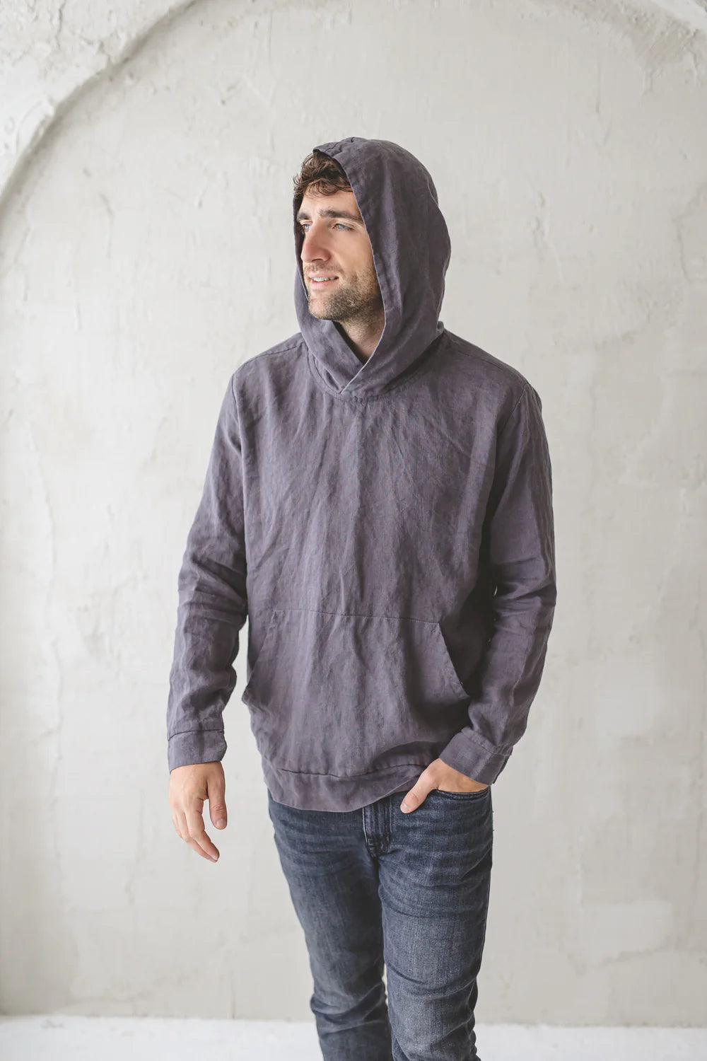 Linen Hoodie with Front Pocket Old Linen Mill