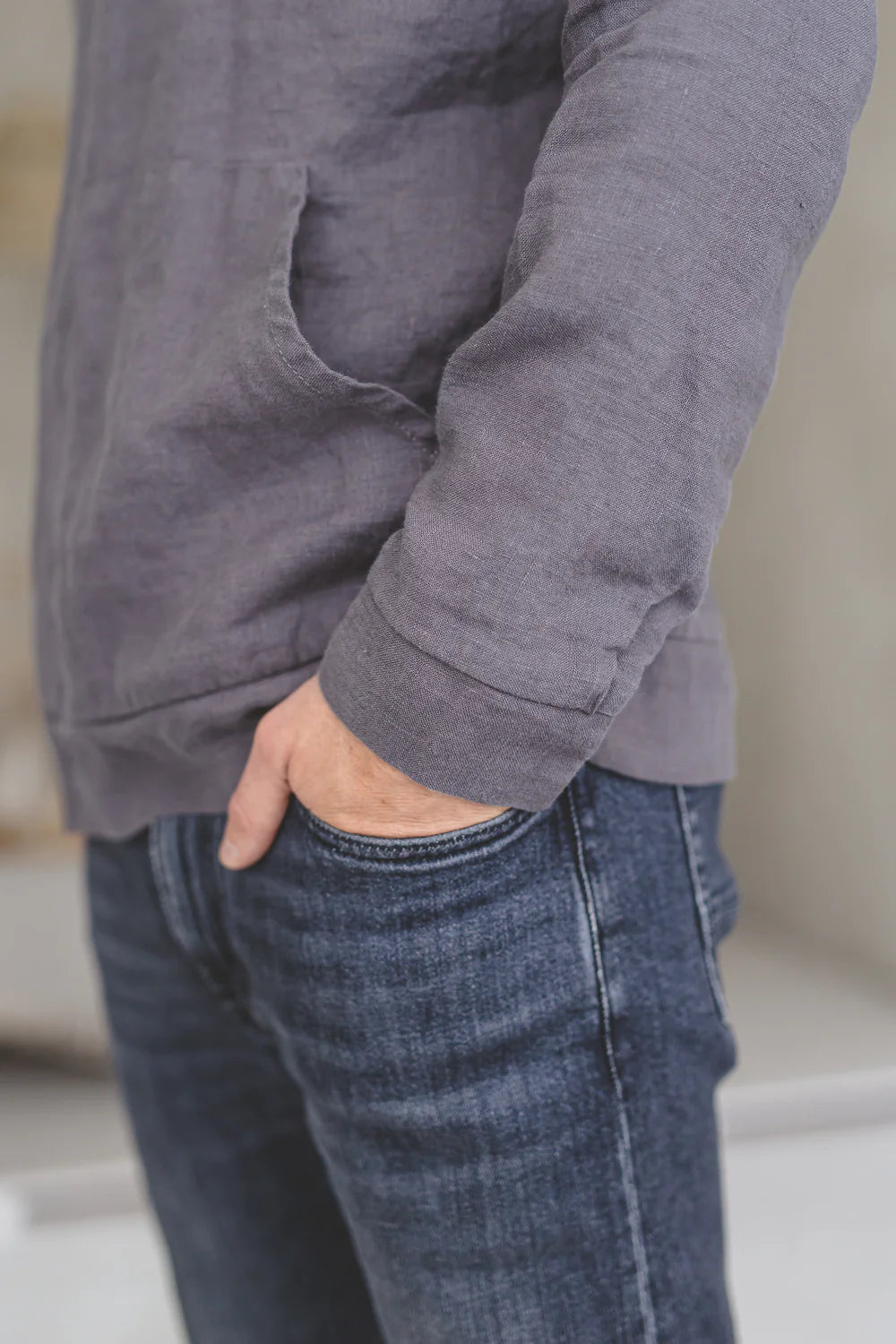 Linen Hoodie with Front Pocket Old Linen Mill