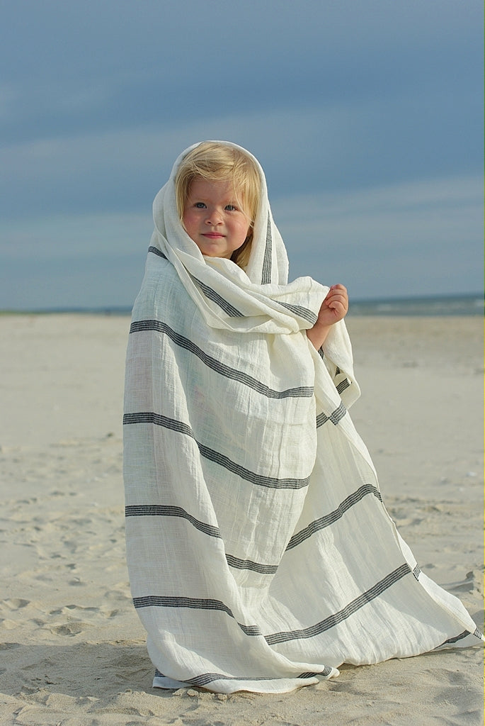 Linen Huckaback Beach Towel White Gray Striped, Linen Beach Towel Beach Towel Old Linen Mill