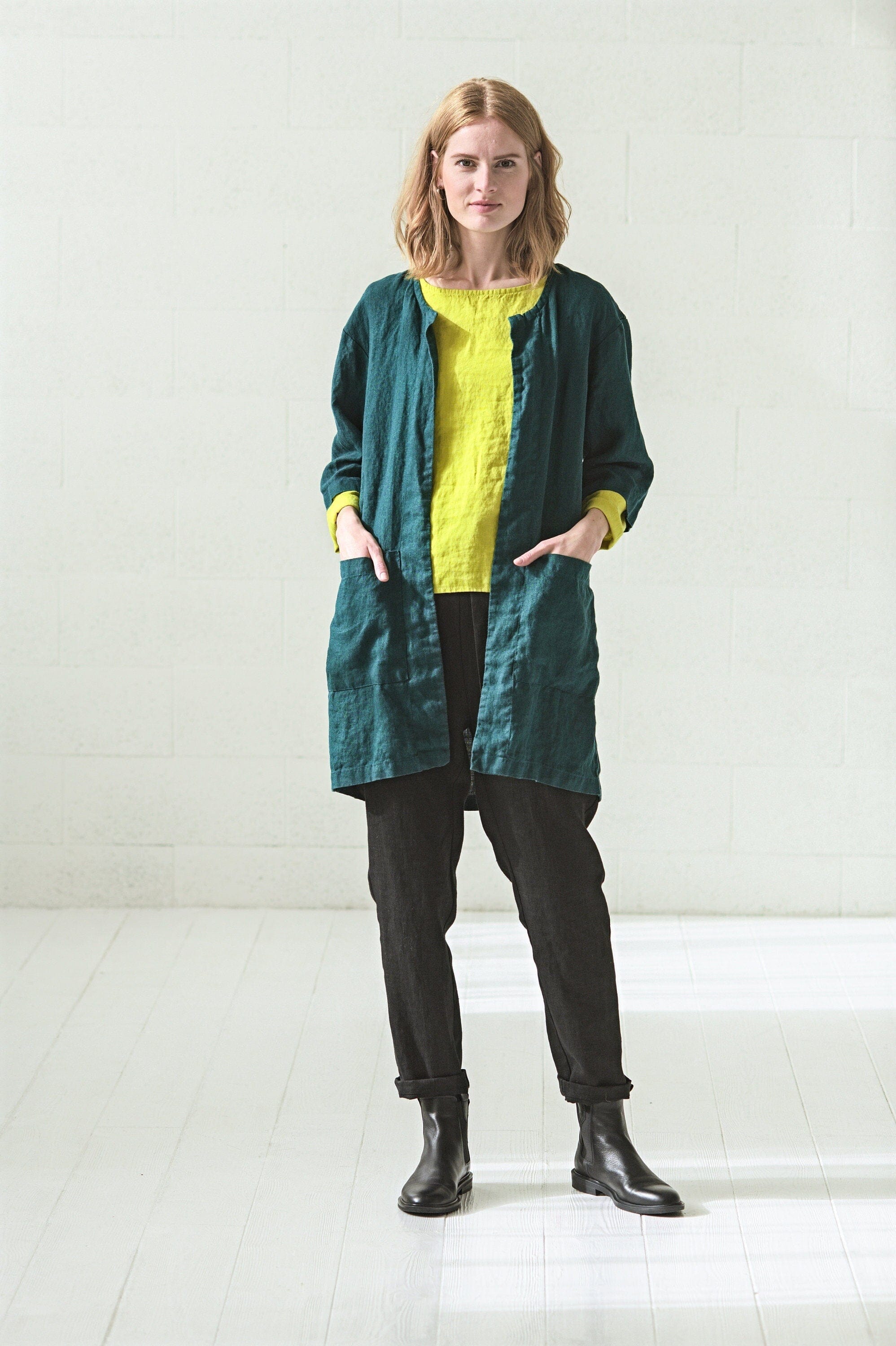 Linen Jacket with Pockets Old Linen Mill Small Grey Checks XS/S