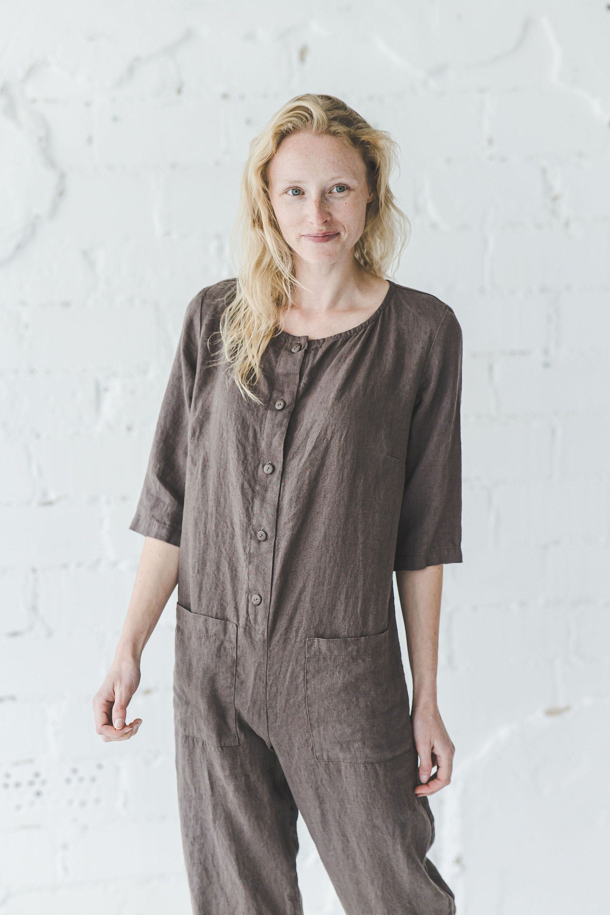 Linen Jumpsuit Maxi Length Old Linen Mill