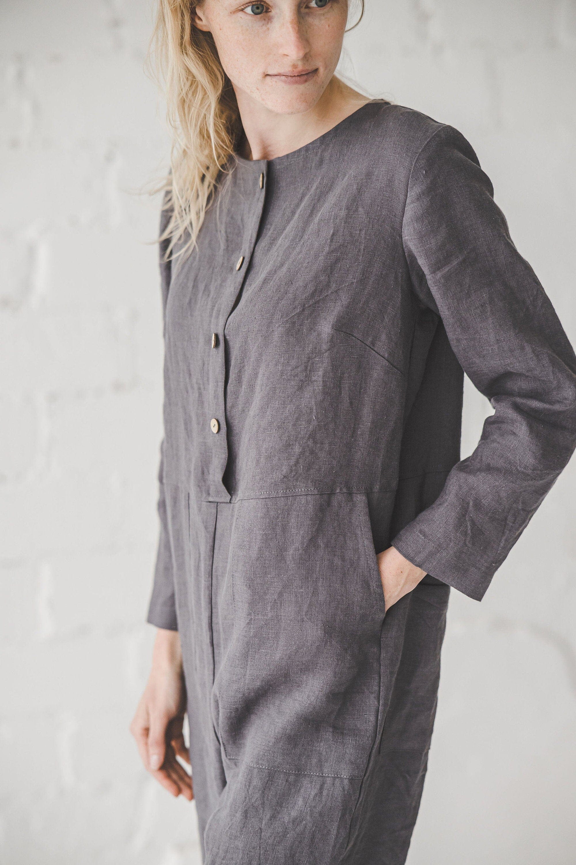 Linen Jumpsuit with Front Pockets Old Linen Mill