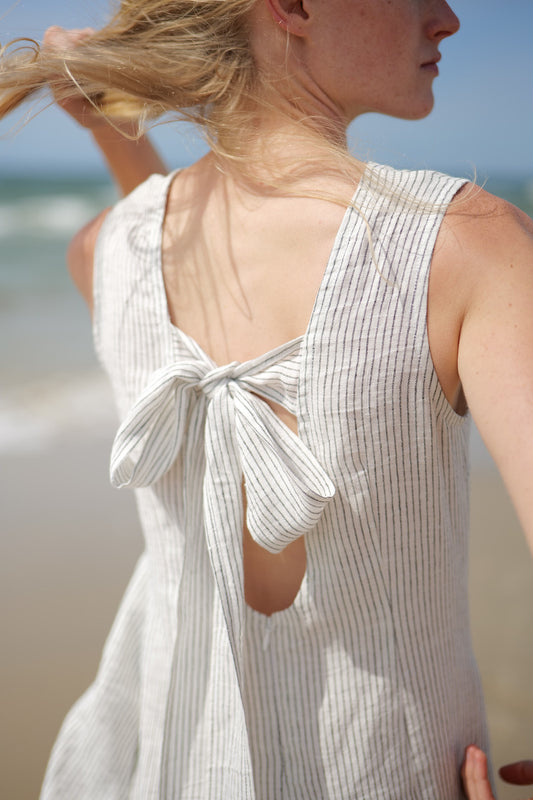 Linen Maxi Summer Bow Dress FLORA D58 Old Linen Mill
