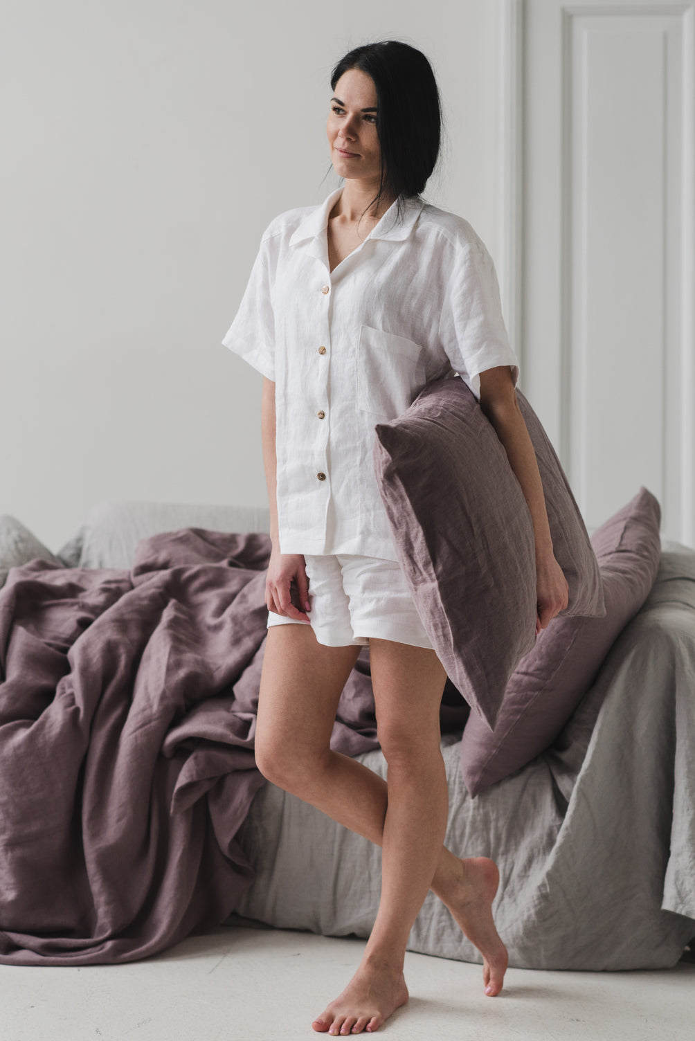 Linen Pajama Set with Shorts NIGHT05 Old Linen Mill