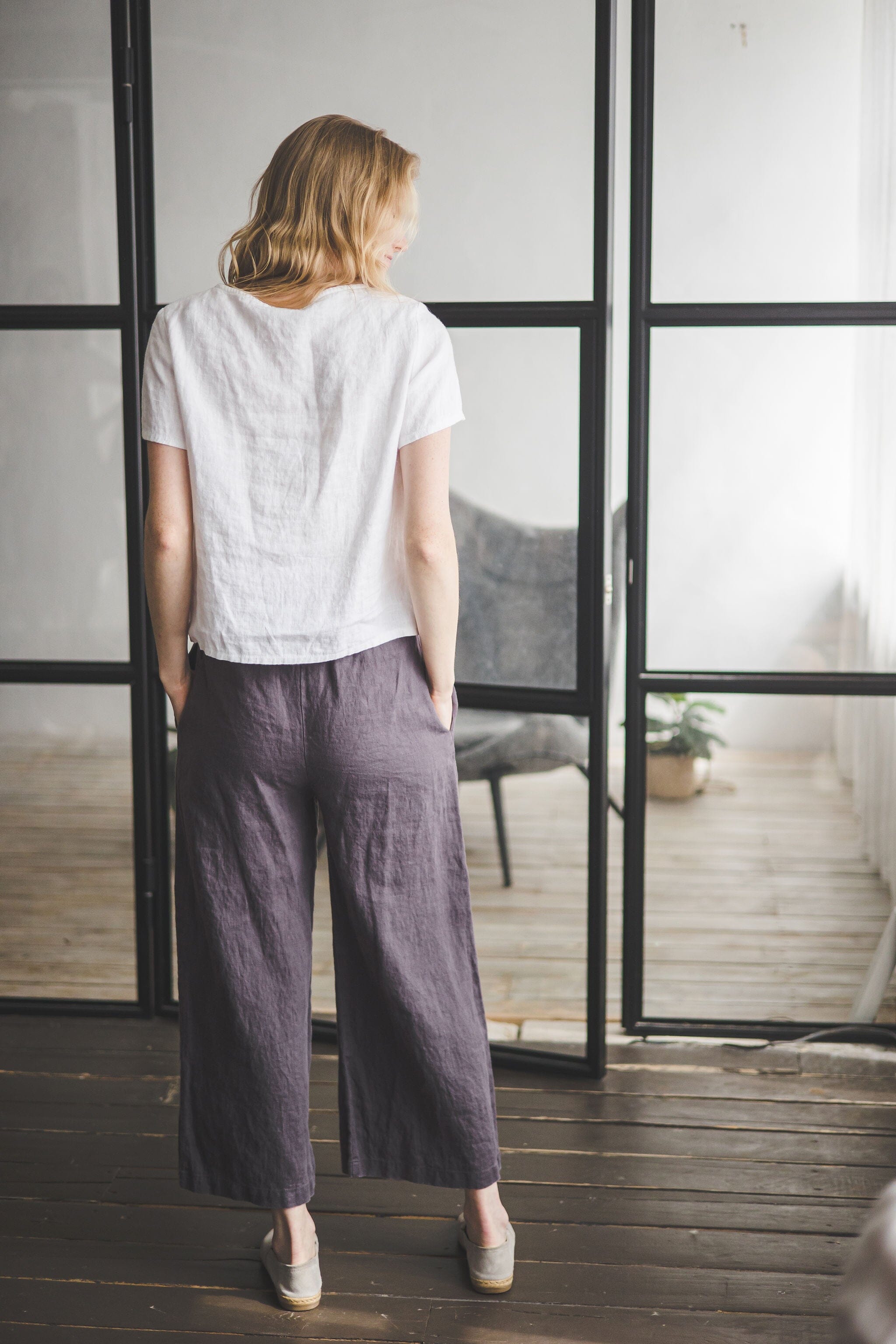 Linen Pants Relaxed Fit / Loose Linen Culottes / Wide Leg Autumn Linen Pants P03 Old Linen Mill